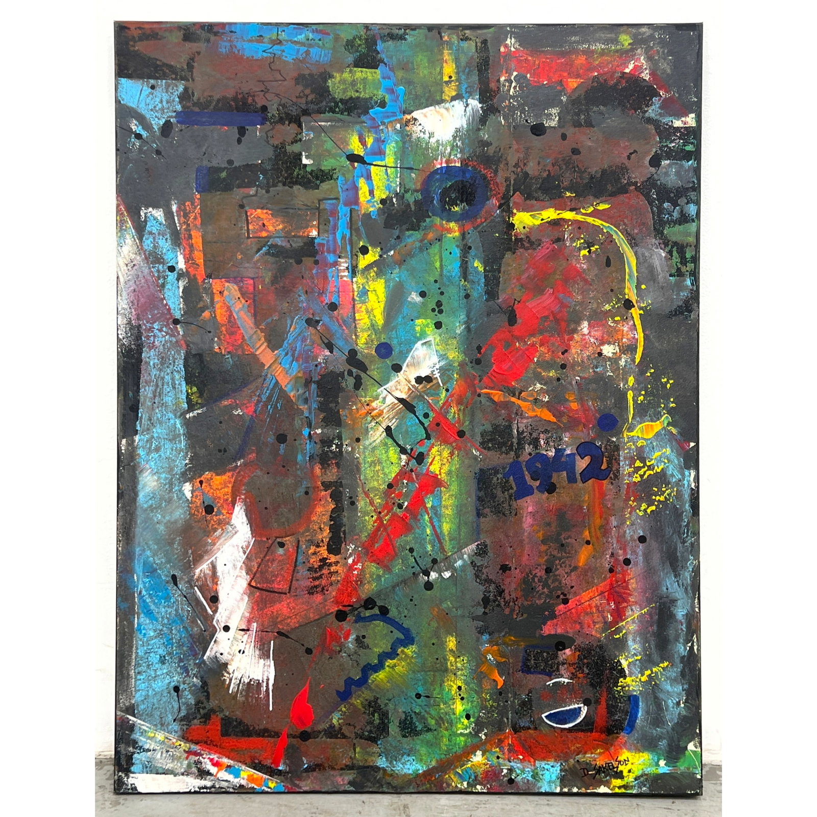Dennis Sakelson Large-scale contemporary abstract painting executed in acrylic and mixed media on st: Dennis Sakelson Large-scale contemporary abstract painting executed in acrylic and mixed media on stretched canvas Dimensions: Height: 40 inches, Width: 30 inches. --- US Packing and Shipping charge: 