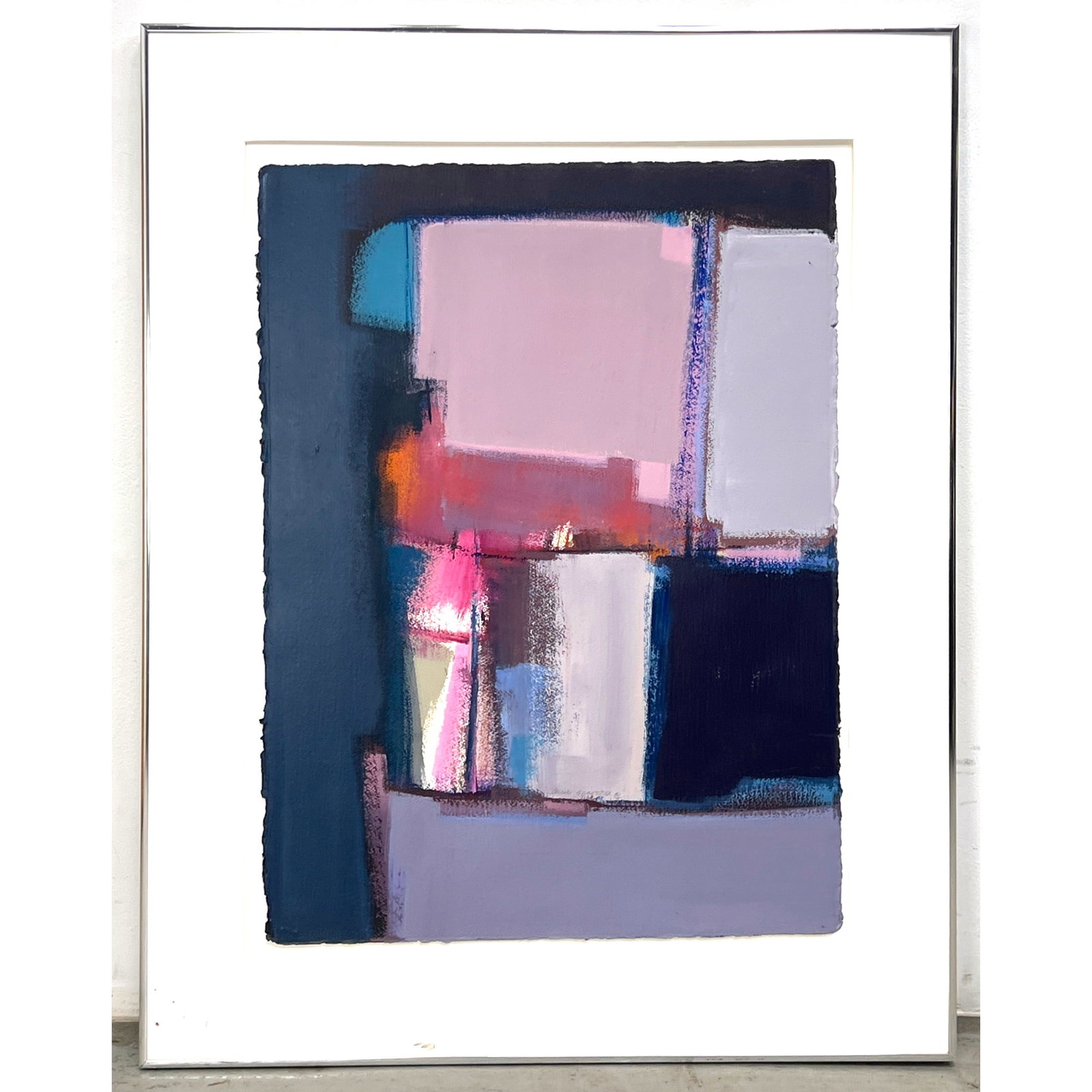 Alice Mostoff Abstract Modern Painting on Paper. Framed under glass.: Alice Mostoff Abstract Modern Painting on Paper. Framed under glass. Dimensions: Frame Height: 41.5 inches, Frame Width: 32.25 inches. - Image Size: Image Height: 31 inches, Image Width: 23.5 inches. 