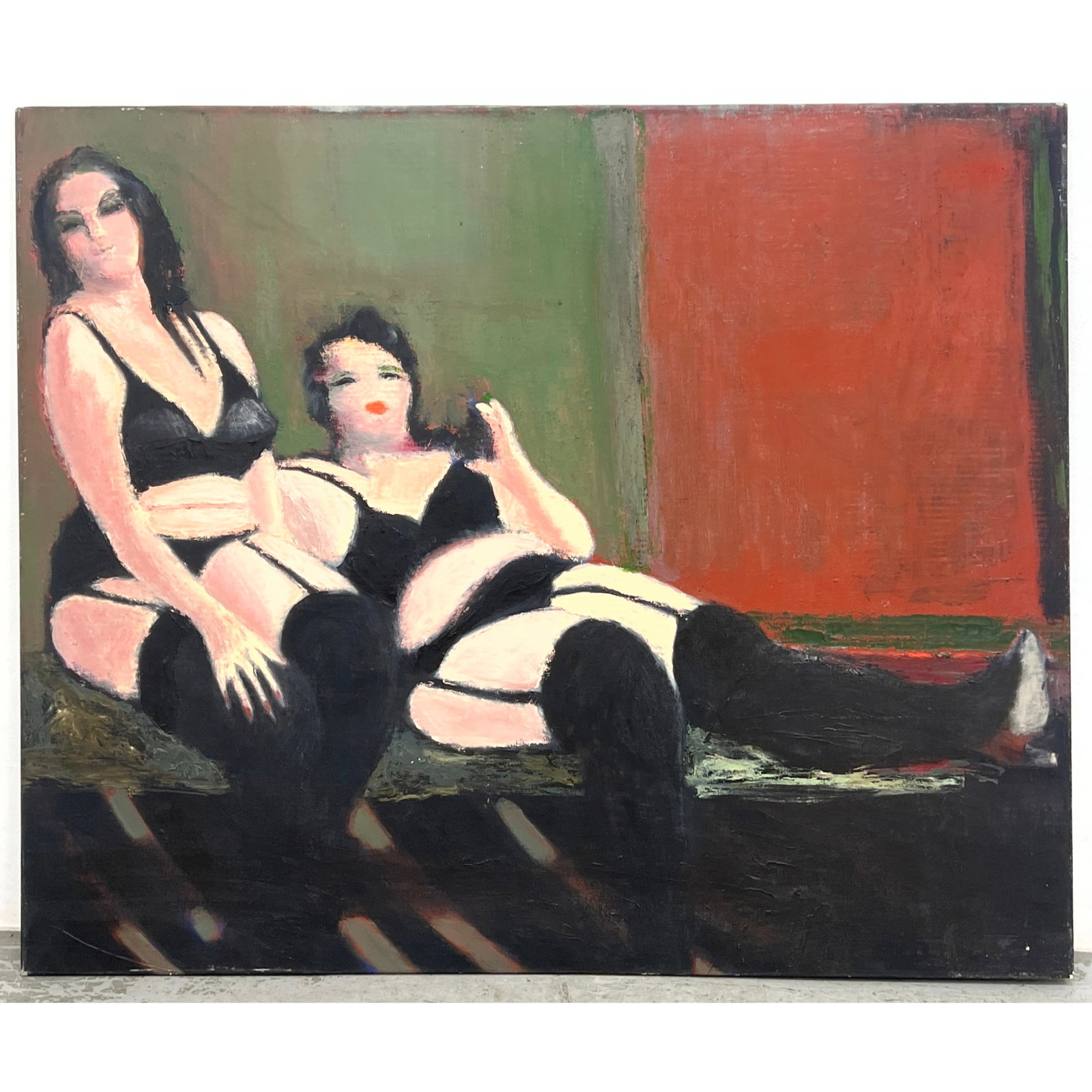 Large Norman Rubington Impressionist Oil Painting on Canvas. Black Silk. Unsigned.: Large Norman Rubington Impressionist Oil Painting on Canvas. Black Silk. Unsigned. Dimensions: Height: 48 inches, Width: 62.75 inches. ---