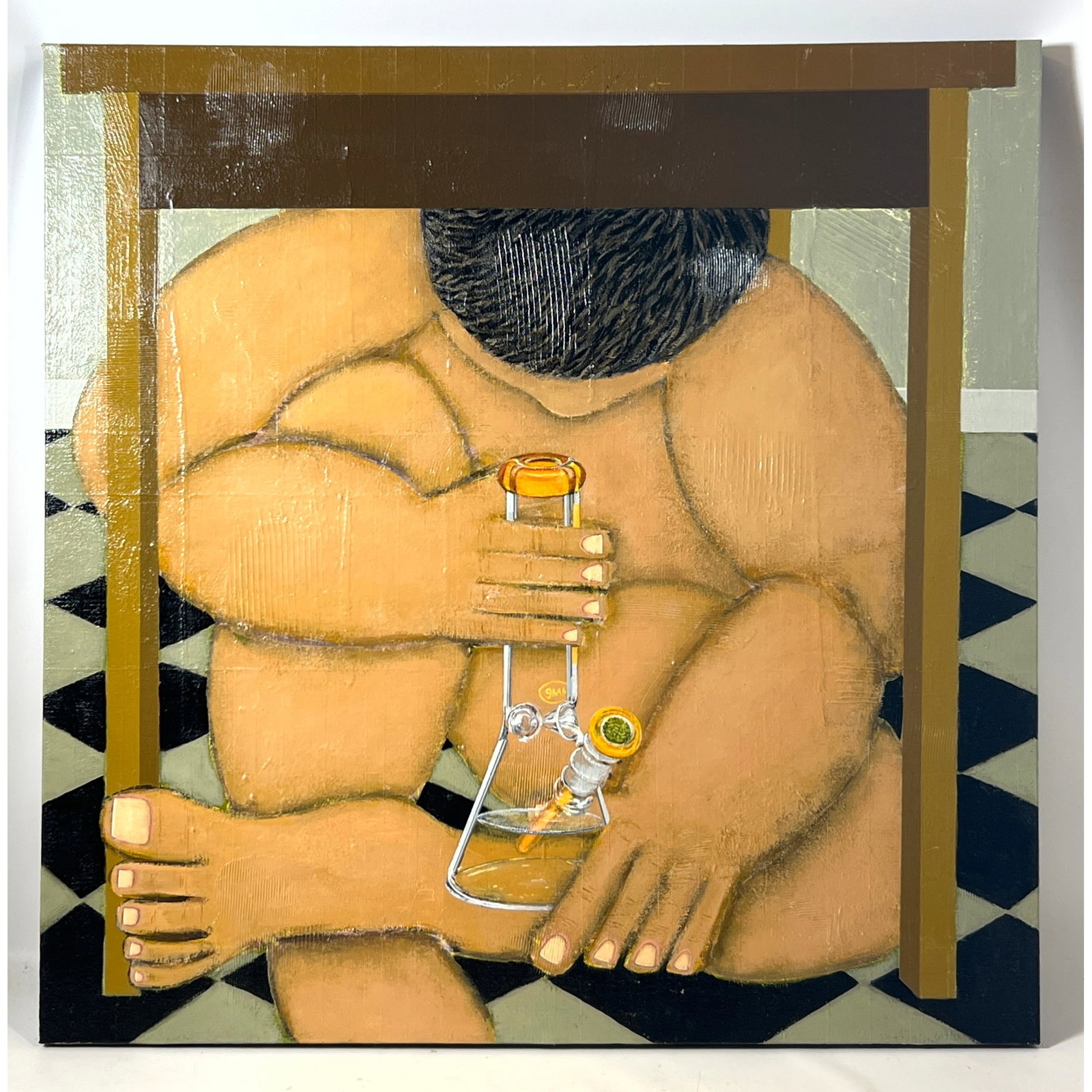 Large Gabe Langholtz 2019 Contemporary figurative painting OUT OF SIGHT, OUT OF MIND,: Large Gabe Langholtz 2019 Contemporary figurative painting OUT OF SIGHT, OUT OF MIND, Dimensions: Height: 36 inches, Width: 36 inches. ---