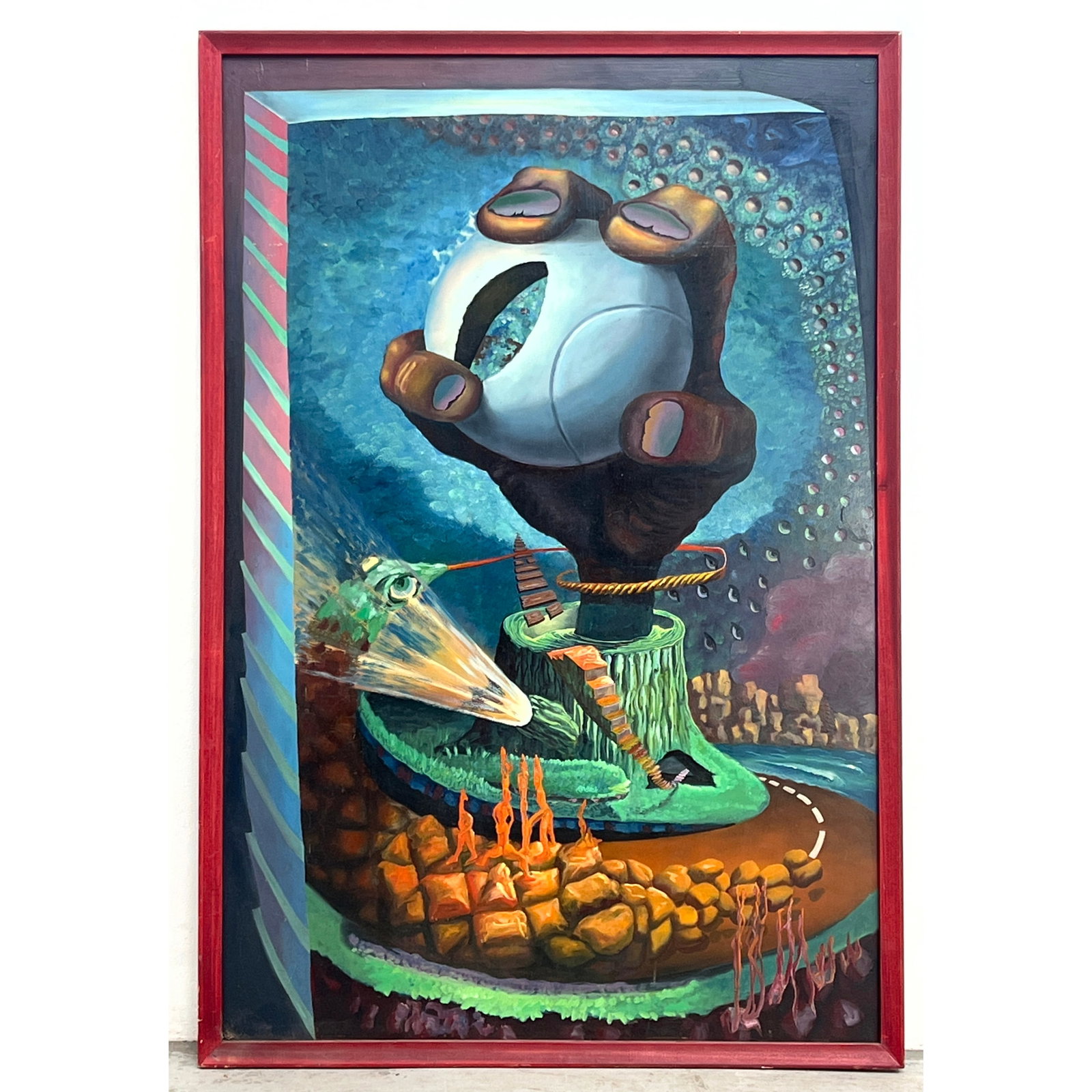 Rabock 76 Surreal Painting on Board. Artist Signed: Rabock 76 Surreal Painting on Board. Artist Signed Dimensions: Height: 49.75 inches, Width: 33.25 inches. ---