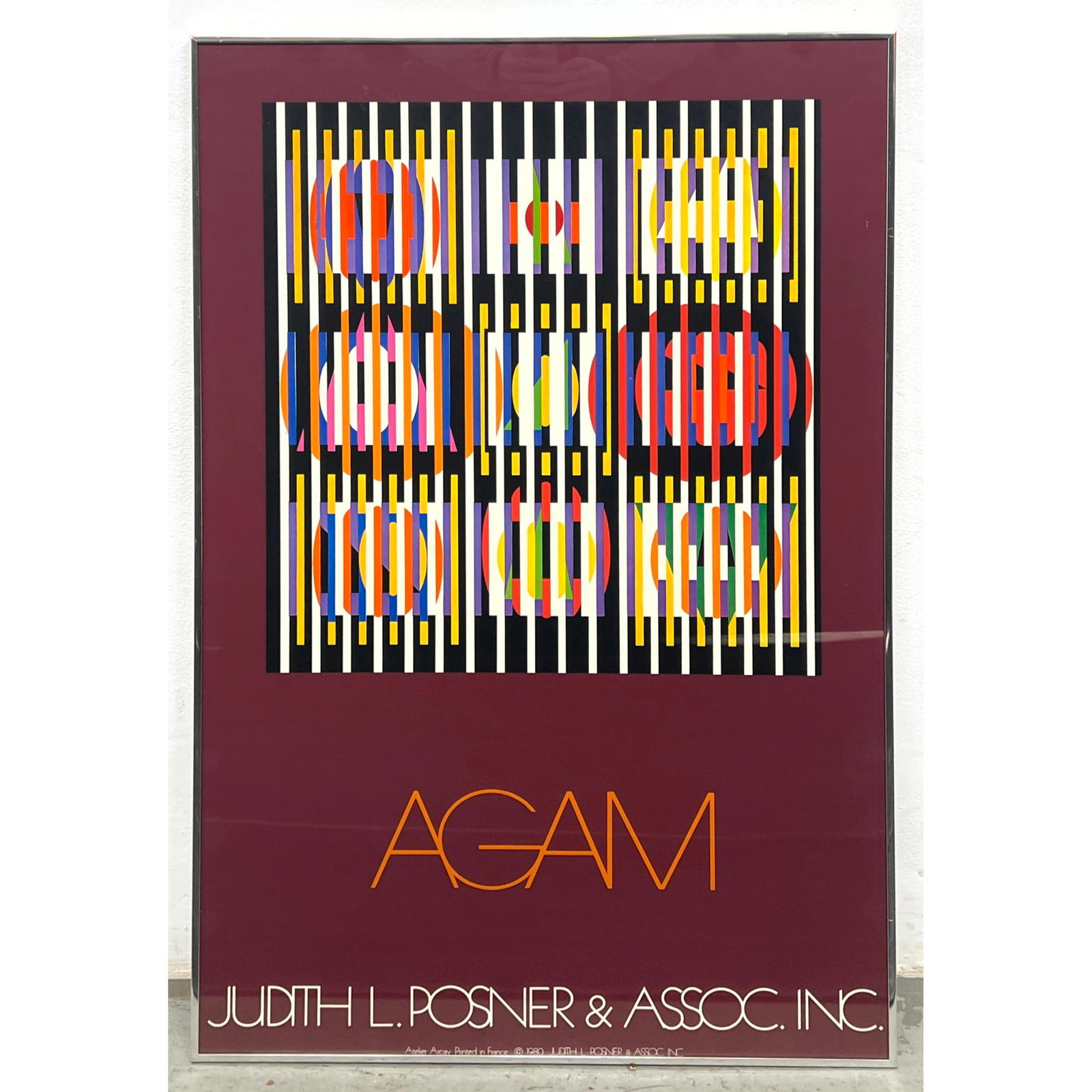 Framed Yaacov Agam Exhibition poster, Modern Art. 1980 Lithograph Print.: Framed Yaacov Agam Exhibition poster, Modern Art. 1980 Lithograph Print. Dimensions: Height: 38.25 inches, Width: 24.25 inches. ---