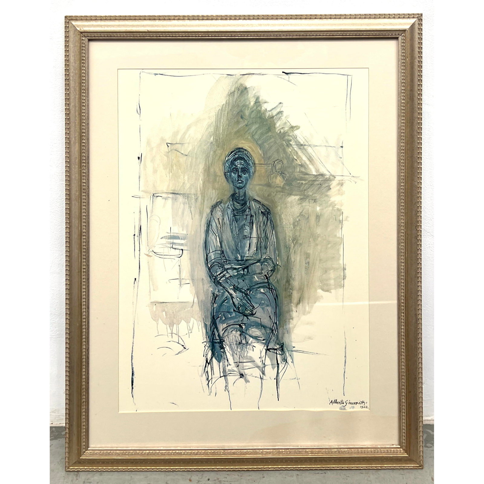 Large Alberto Giacometti Lithograph Print. Unmarked.: Large Alberto Giacometti Lithograph Print. Unmarked. Dimensions: Frame Height: 42 inches, Frame Width: 33 inches. - Image Size: Image Height: 32 inches, Image Width: 23.25 inches. ---