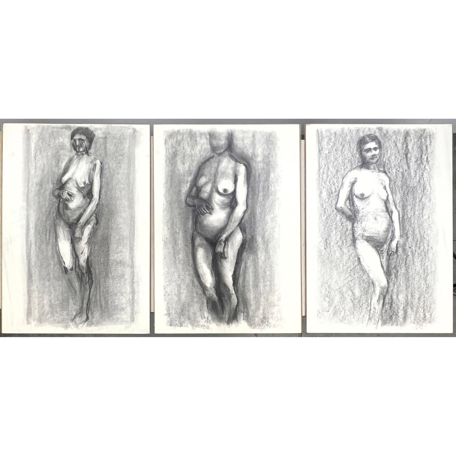 3pcs Norman Rubington. Charcoal Nude study Drawings. Unsigned.: 3pcs Norman Rubington. Charcoal Nude study Drawings. Unsigned. Dimensions: Height: 35.5 inches, Width: 23 inches. --- US Packing and Shipping charge: In house shipping available. Will be calculated
