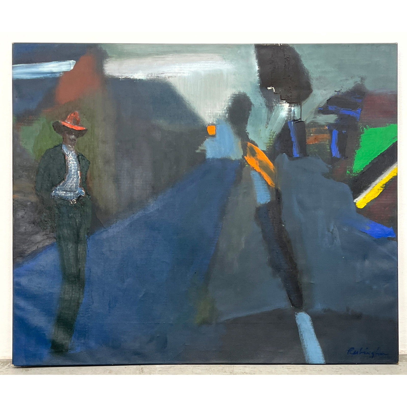 Large Norman Rubington Abstract Modern Painting on Canvas. Blue Highway. Signed. (1 of 11)