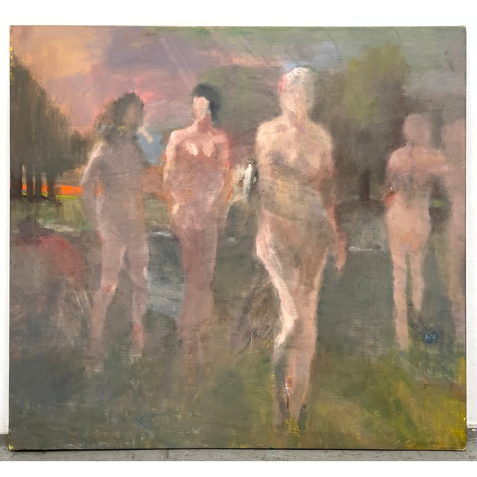 Large Norman Rubington Impressionist Oil Painting on Canvas. Nudes Afield. Signed. (1 of 8)