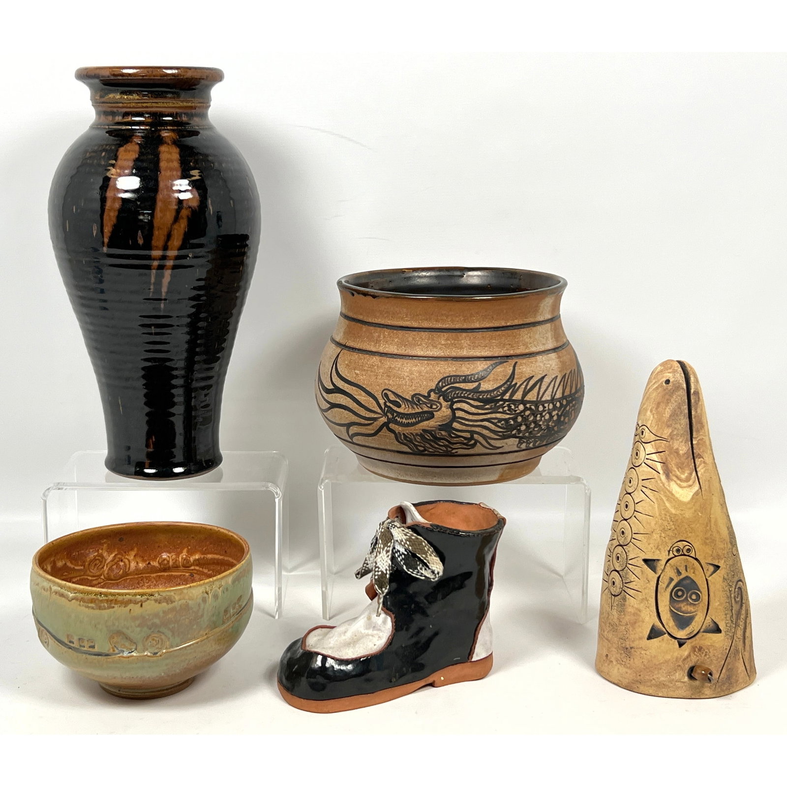 5pcs Studio Pottery. Most signed. Bowls and Vases. (1 of 20)