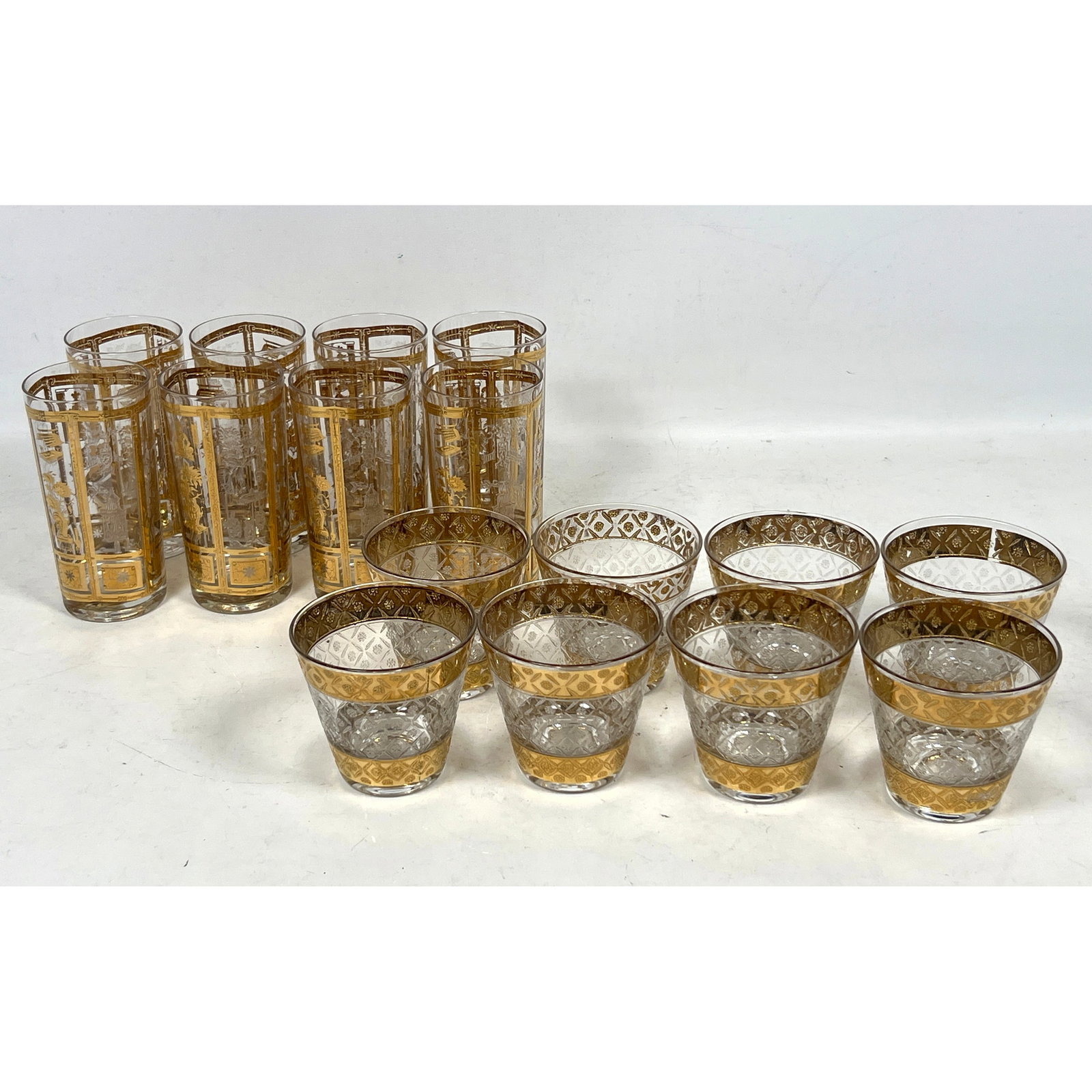 16pcs mid-century modern barware is attributed to the Culver Glass Company and features two distinct (1 of 15)
