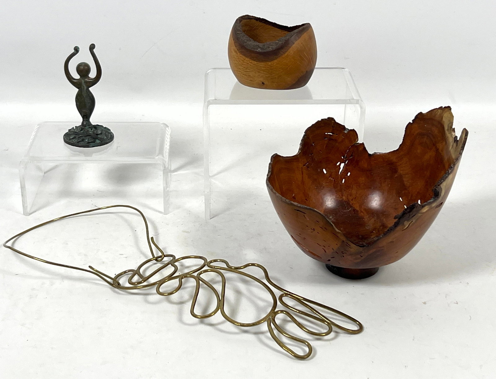Mixed Mid Century Modern Objects. Jim Fray Bowl, Brass Necklace, Small bronze figure. (1 of 17)