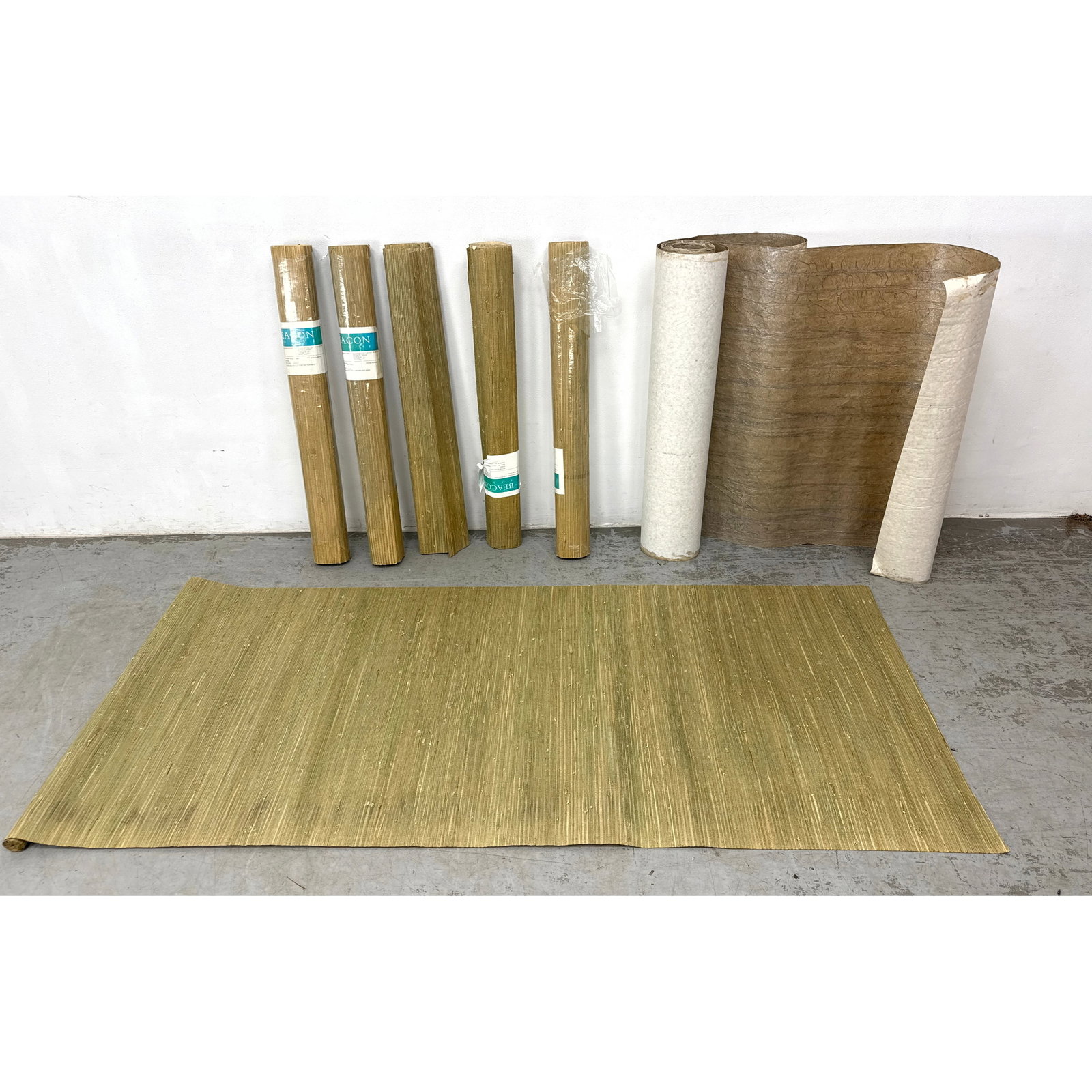 Full and Partial BEACON Wallpaper Rolls. Grasscloth. Some rolls have original plastic cover and labe (1 of 12)