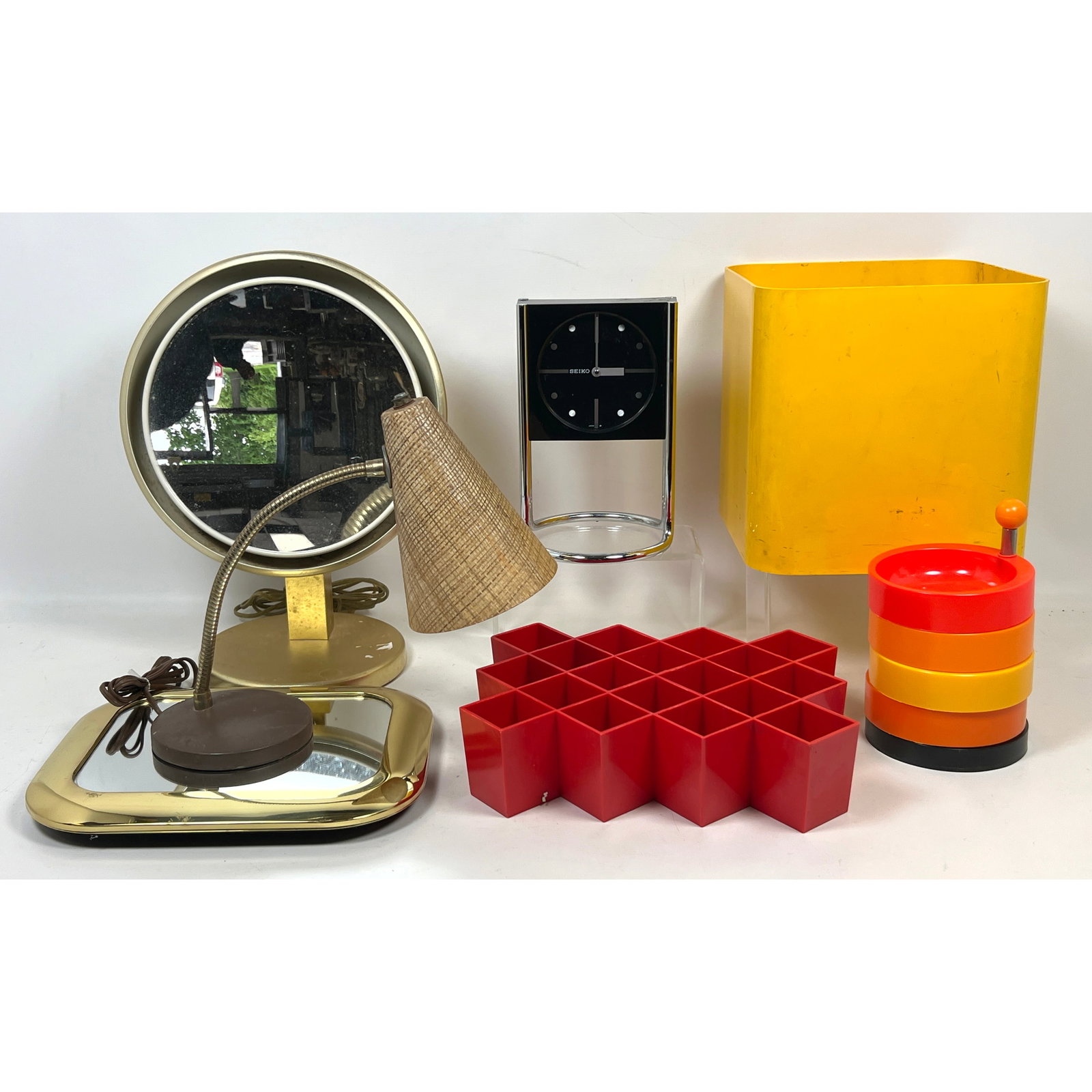 Mid Century Modern Lot. Space Age Seiko Joe Colombo Style Clock, Kartell Yellow Wastebasket, Circula (1 of 20)