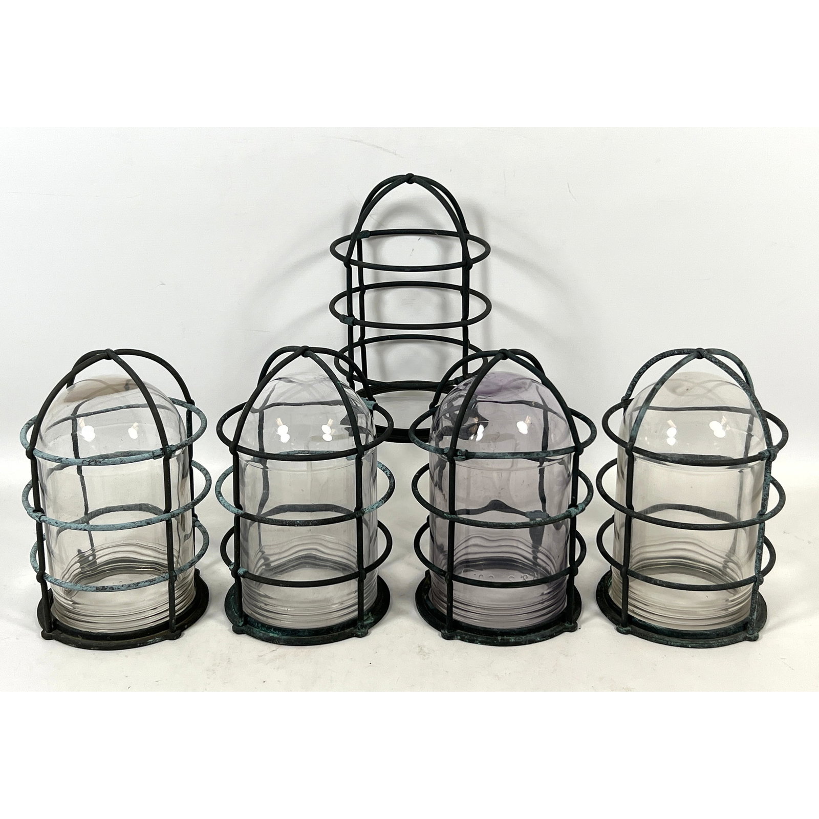 Industrial Style Marine Lighting Cages. 4 with glass shades. Russell and Stoll (1 of 12)