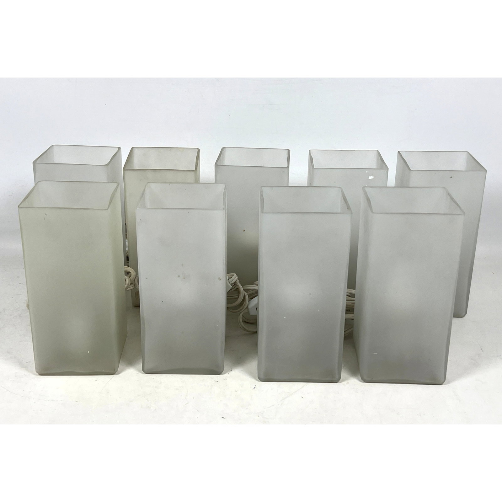 9Pcs Square Column Glass Lamp Lights. Ikea.: 9Pcs Square Column Glass Lamp Lights. Ikea. Dimensions: Height: 8.75 inches, Width: 4 inches, Depth: 4 inches. --- US Packing and Shipping charge: In house shipping available. Will be calculated once