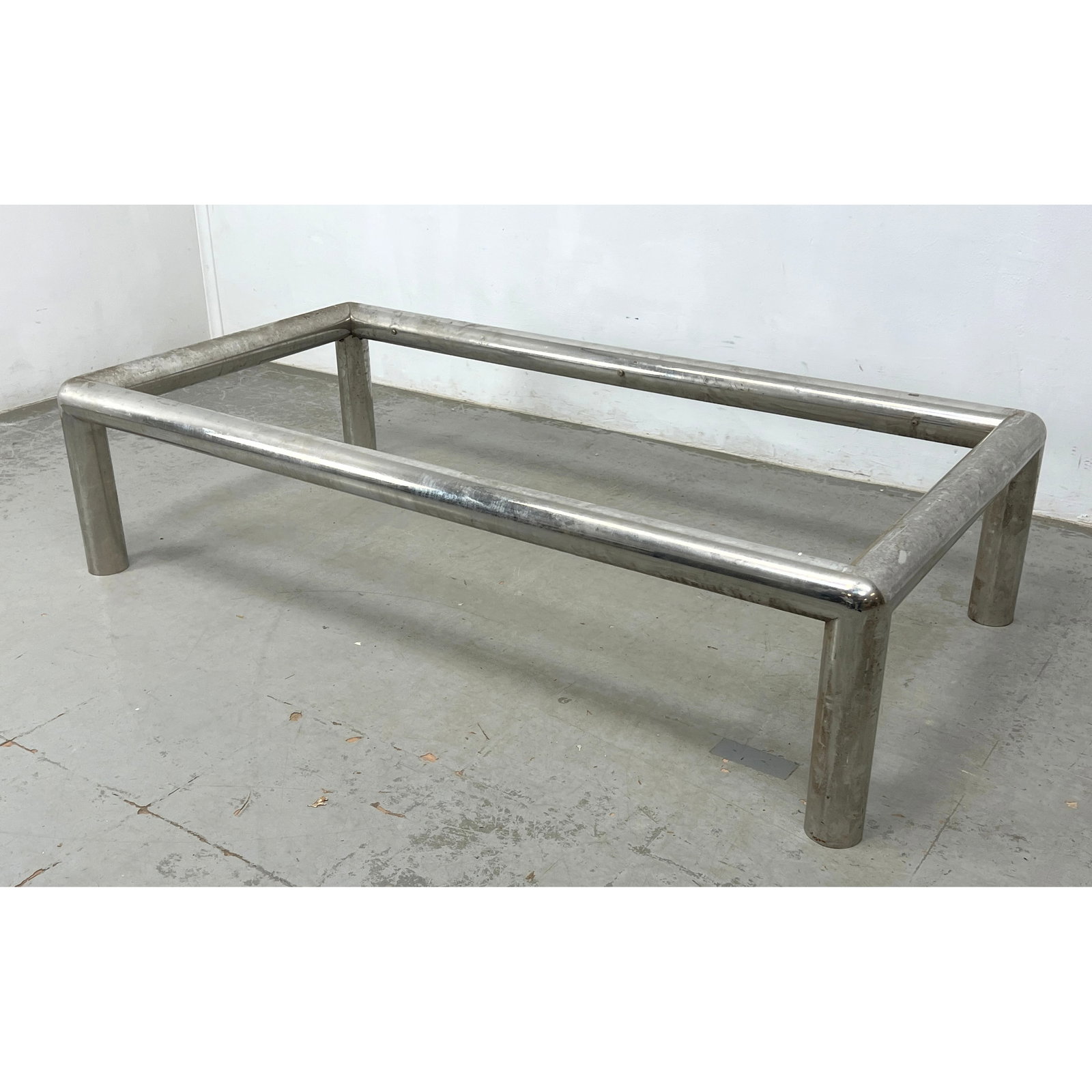 Mid Century Modern Thick Tube Coffee Table Frame. Takes glass that's 55.75 x 25.75 not included.: Mid Century Modern Thick Tube Coffee Table Frame. Takes glass that's 55.75 x 25.75 not included. Dimensions: Height: 15 inches, Width: 62 inches, Depth: 31.5 inches. ---