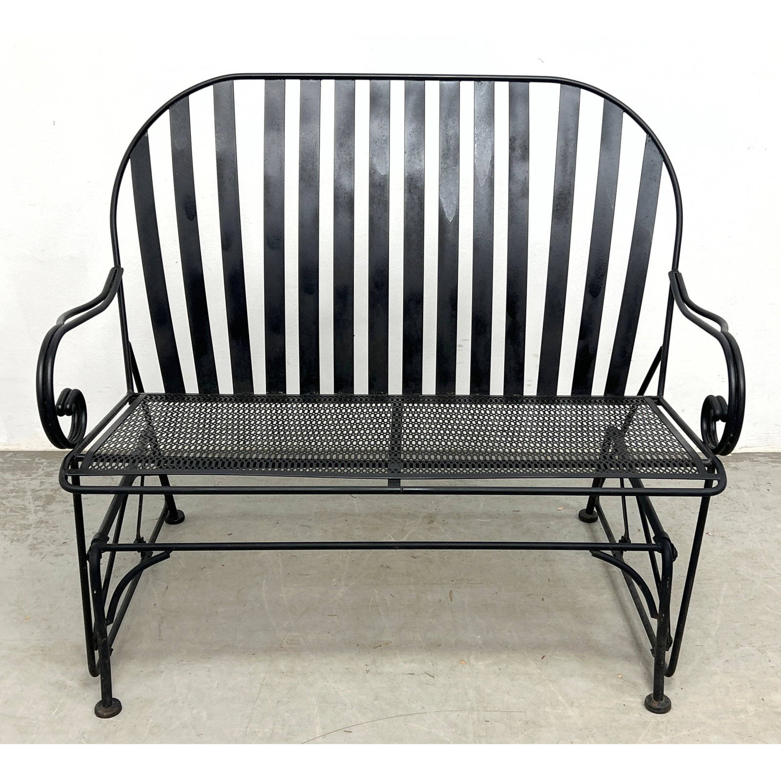 Iron settee glider with diamond pattern seat. Vertical Slat back (1 of 11)