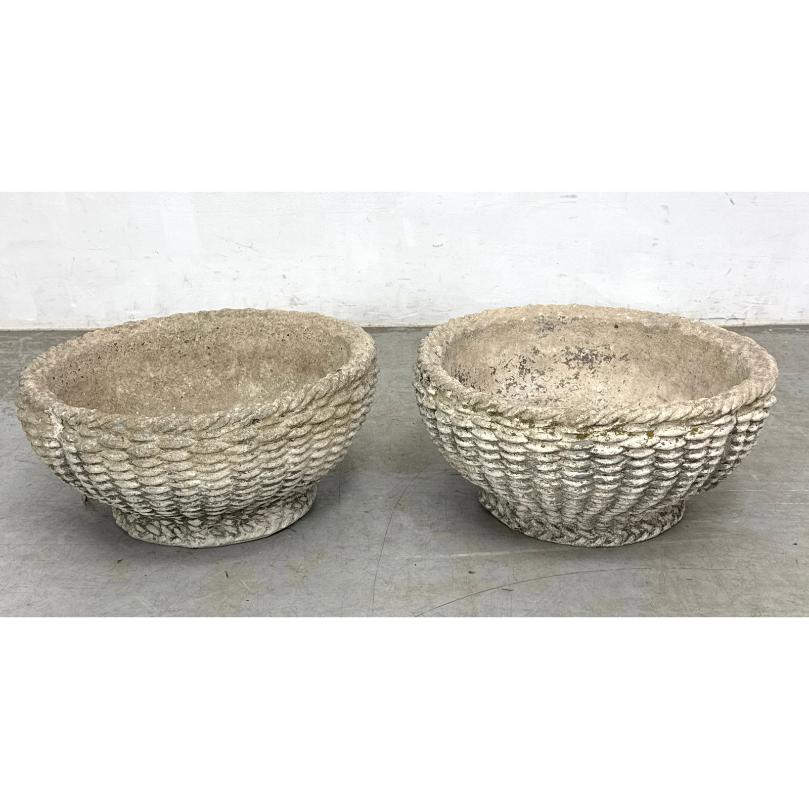 Pr Cement Outdoor Woven Basket Design Planters. Braided design Rim. Garden, Patio. Deck. (1 of 11)