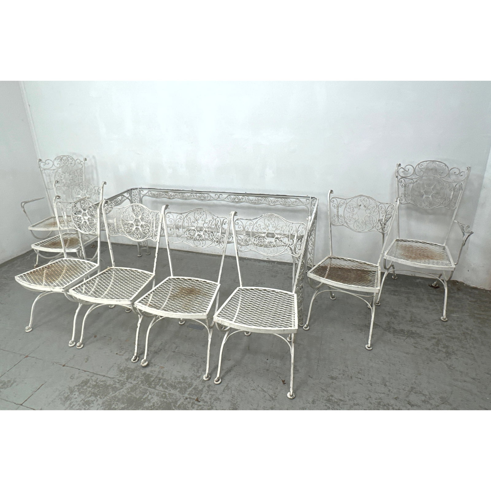 9pc Iron Outdoor Dining Set. Large Rectangular Dining Table. 8 Fancy Back Chairs including 2 Arm Cha (1 of 20)