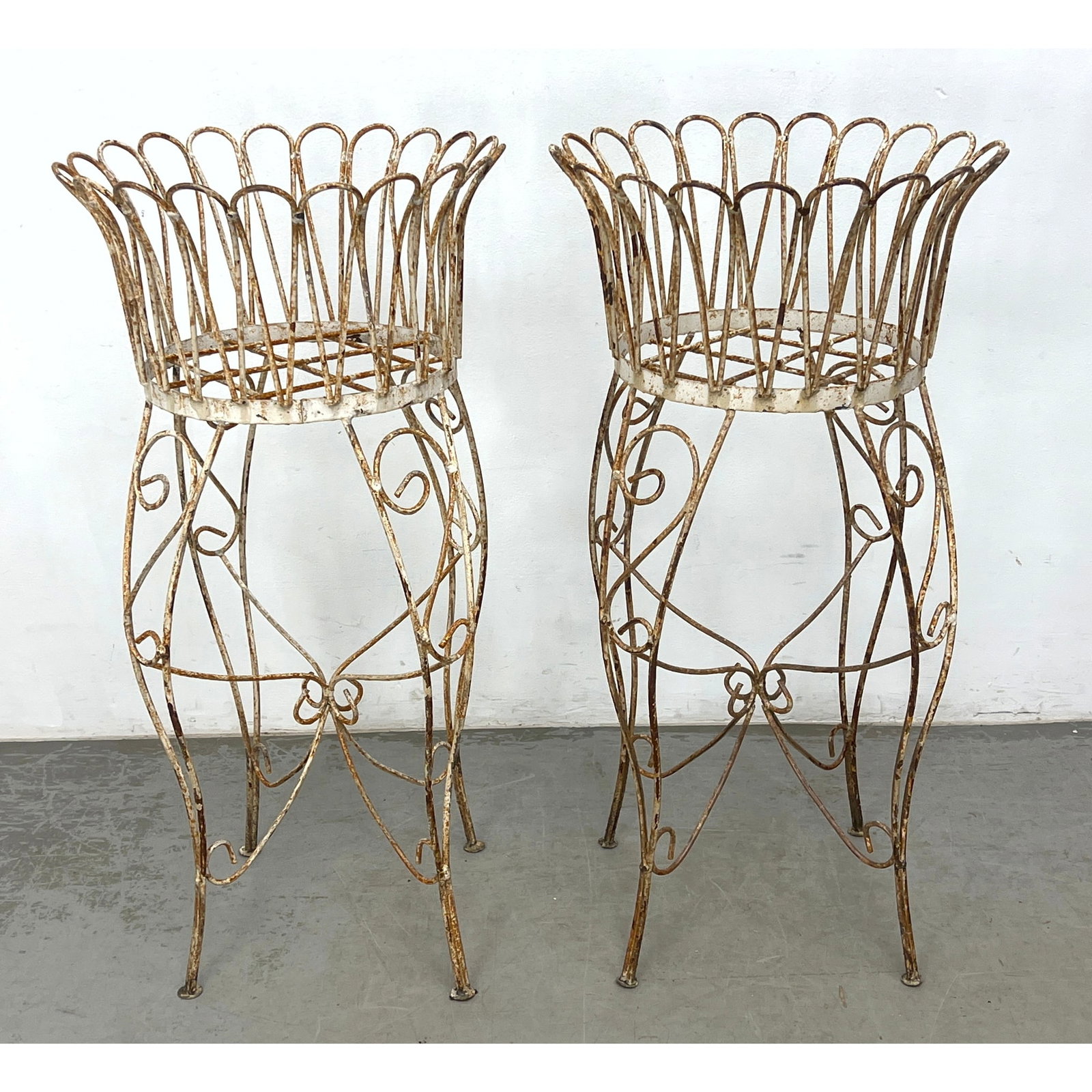 Pr Metal Rod Decorative Outdoor Plant Stands. Decorative Base supports Petal form Top. Remnants of w (1 of 11)