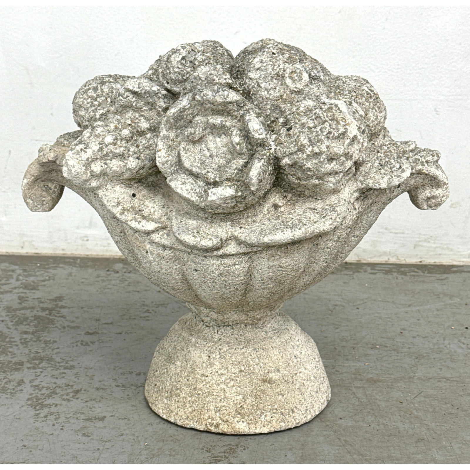 Vintage Cast Concrete Pedestal Urn Garden Ornament. Pedestal Vase holds Flowers and Fruit. Outdoor. (1 of 10)