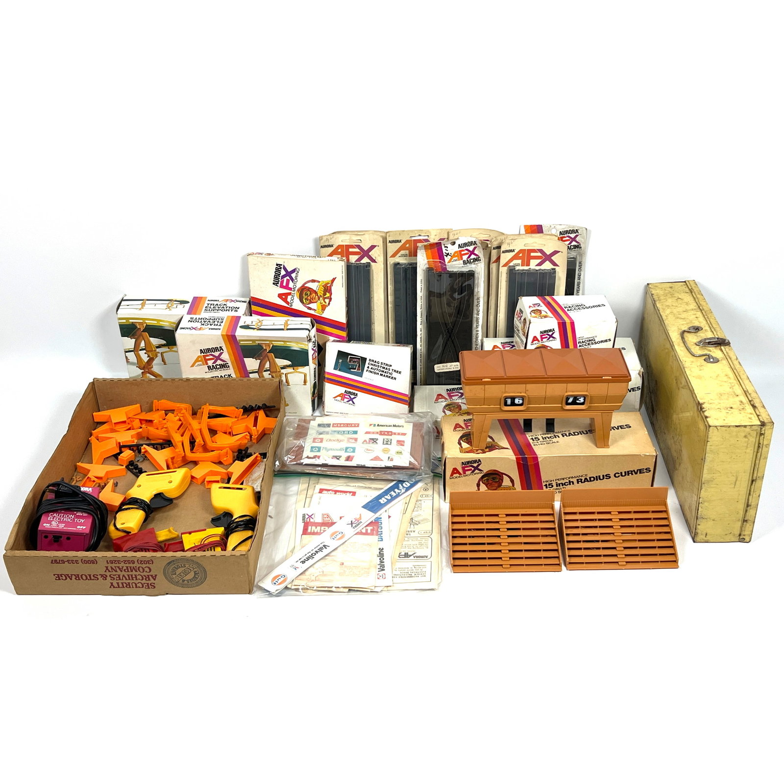 Collection of vintage Aurora AFX slot car racing equipment and hobbyist materials primarily dates fr (1 of 20)