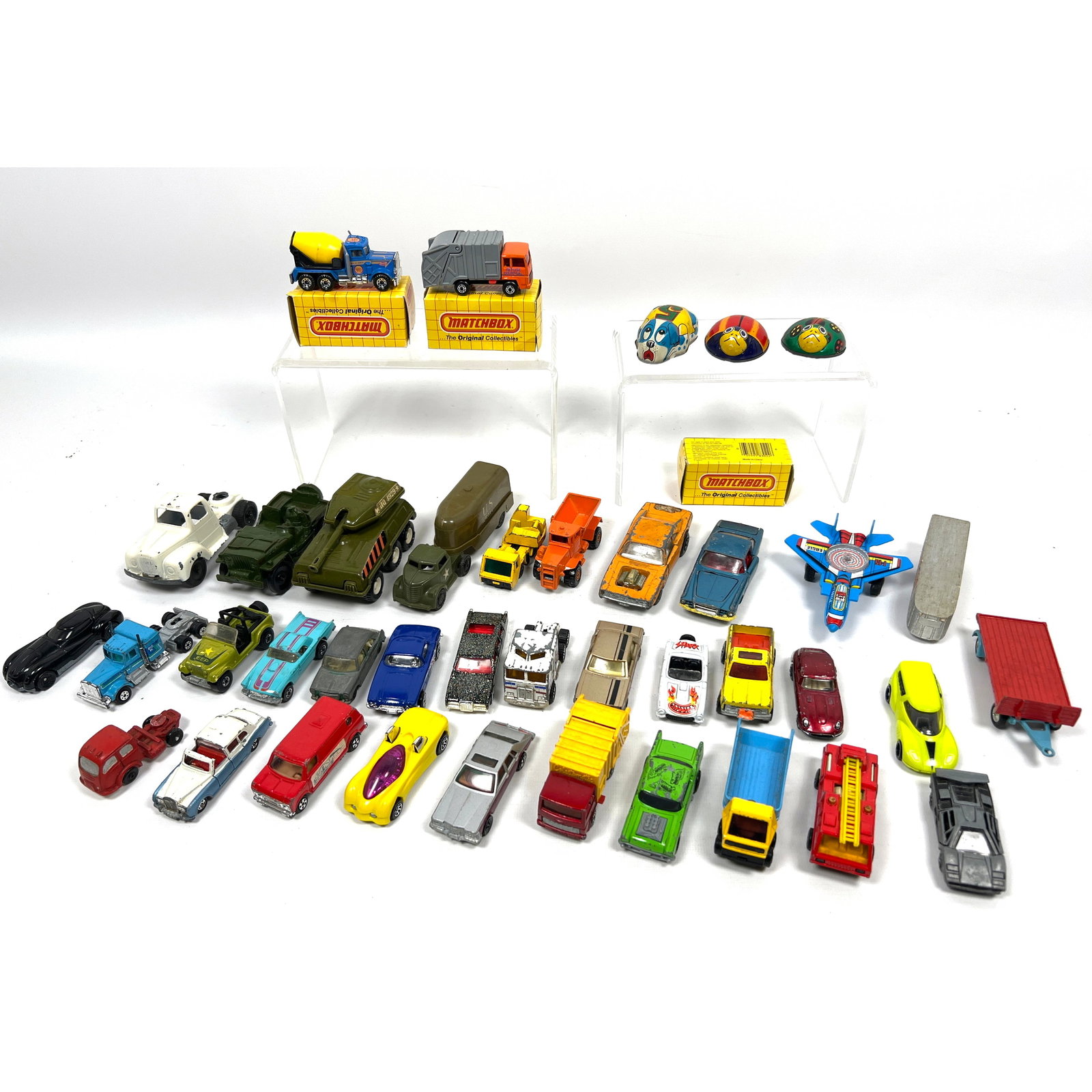 Collection of approximately 40 vintage toy vehicles and novelty items. Manufacturers identified by b (1 of 19)