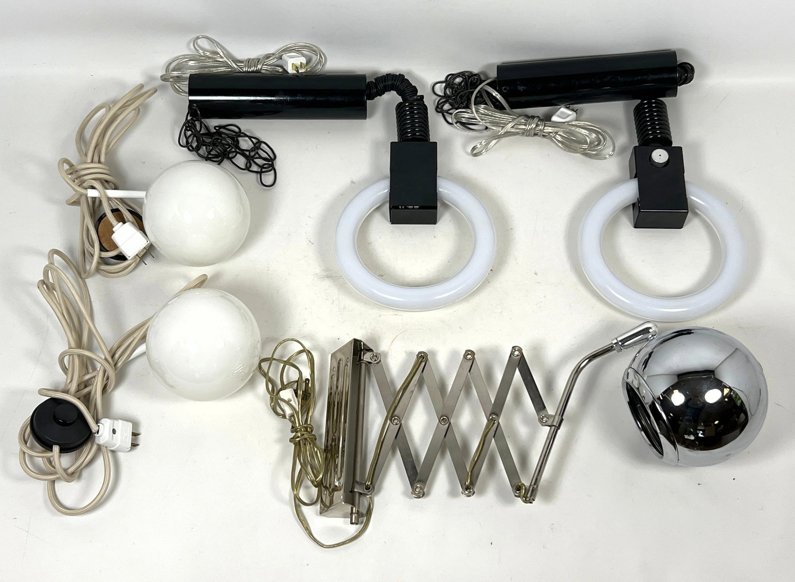 Lot Mid Century Modern Lighting. Extending light ball and ring lamps.: Lot Mid Century Modern Lighting. Extending light ball and ring lamps. Dimensions: Height: 8 inches, Width: 28 inches, Depth: 6 inches. ---