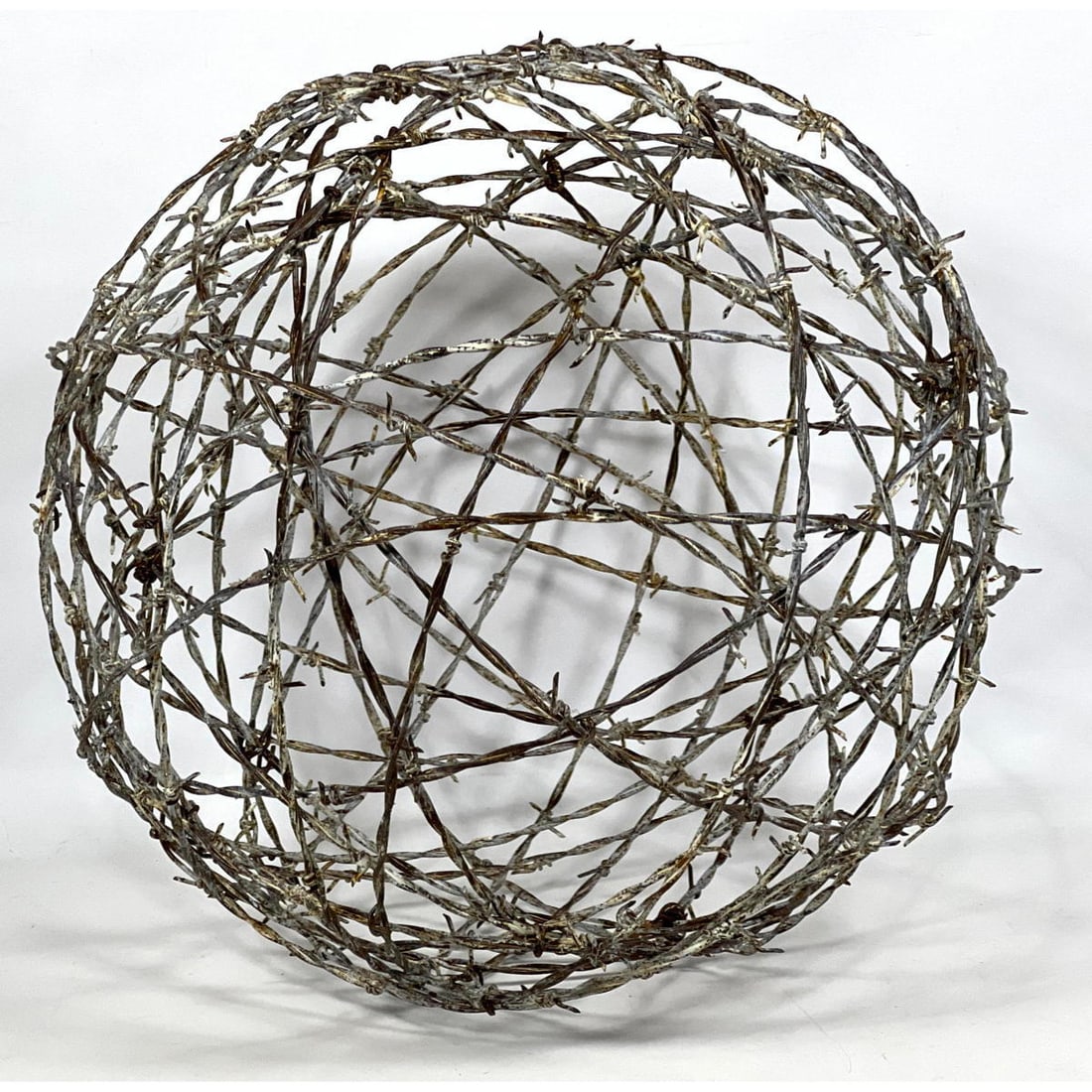 16 inch Barbed wire sphere garden sculpture. (1 of 5)