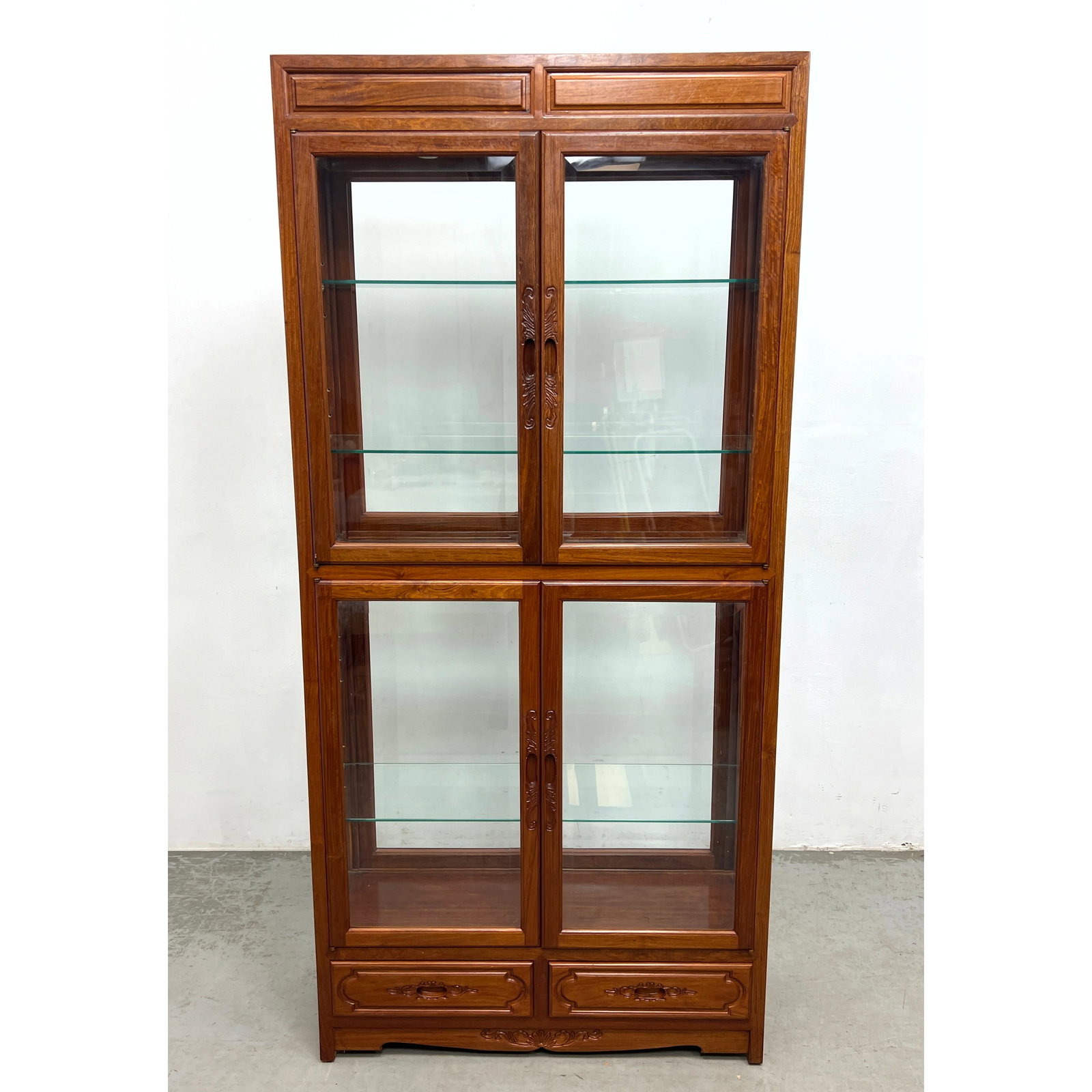 Chinese Hardwood Display Curio Cabinet. Opens to both sides. glass shelves. (1 of 13)