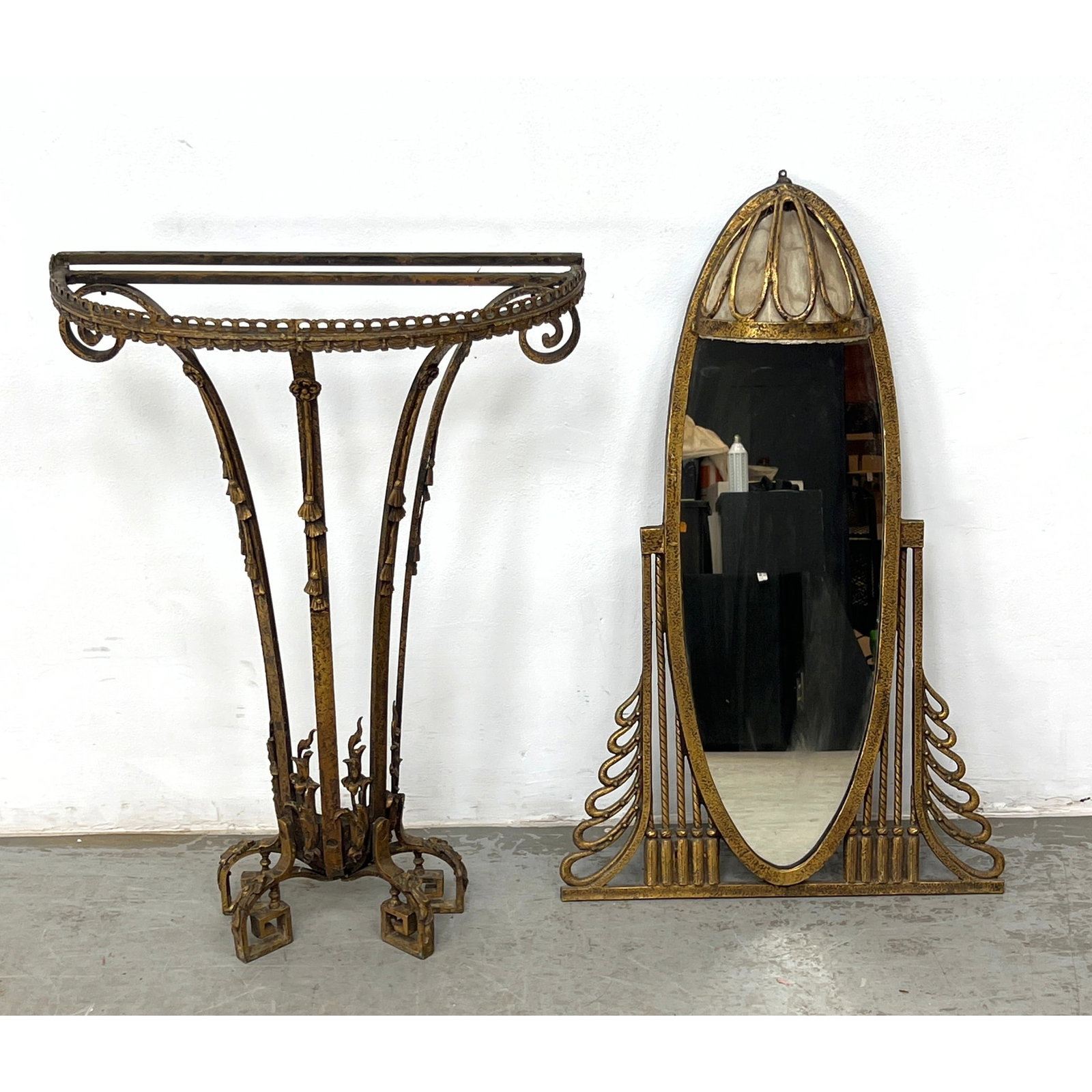 Art Deco console table and mirror set in the style of Oscar Bach. Mirror with lighted top. (1 of 8)