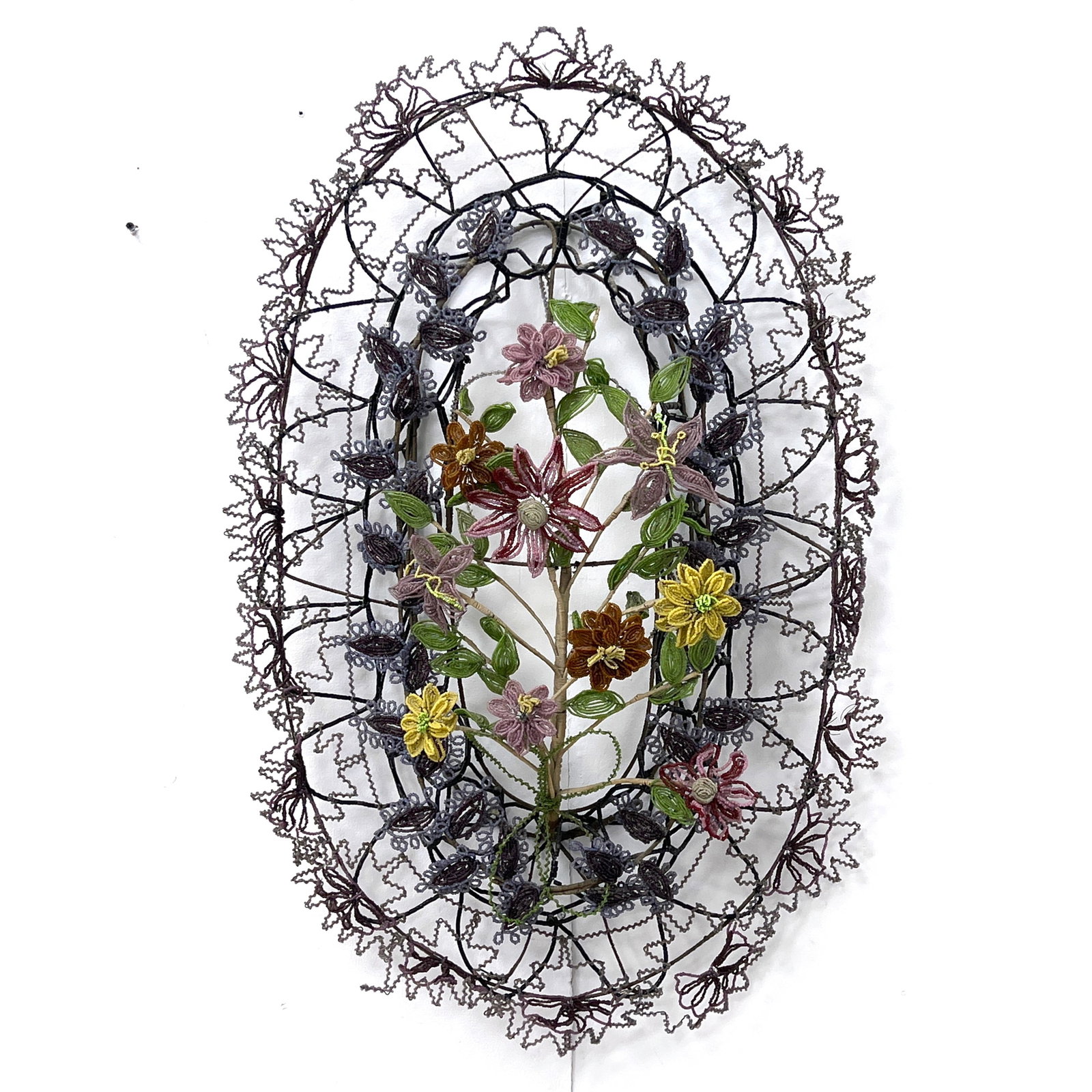 Handmade Antique French Beaded Immortelle Funerary Wreath. Glass Seed Beads strung on and wrapped ar (1 of 10)