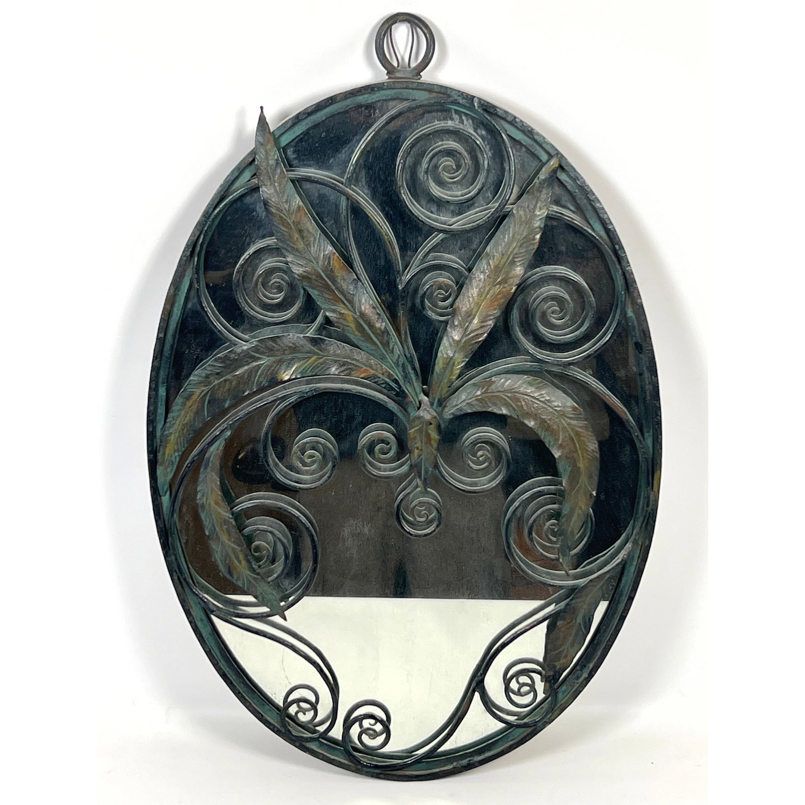 Antique French Art Deco Wrought Iron Wall Mirror. Ornate scrolls and leaves. Edgar Brandt style. (1 of 9)