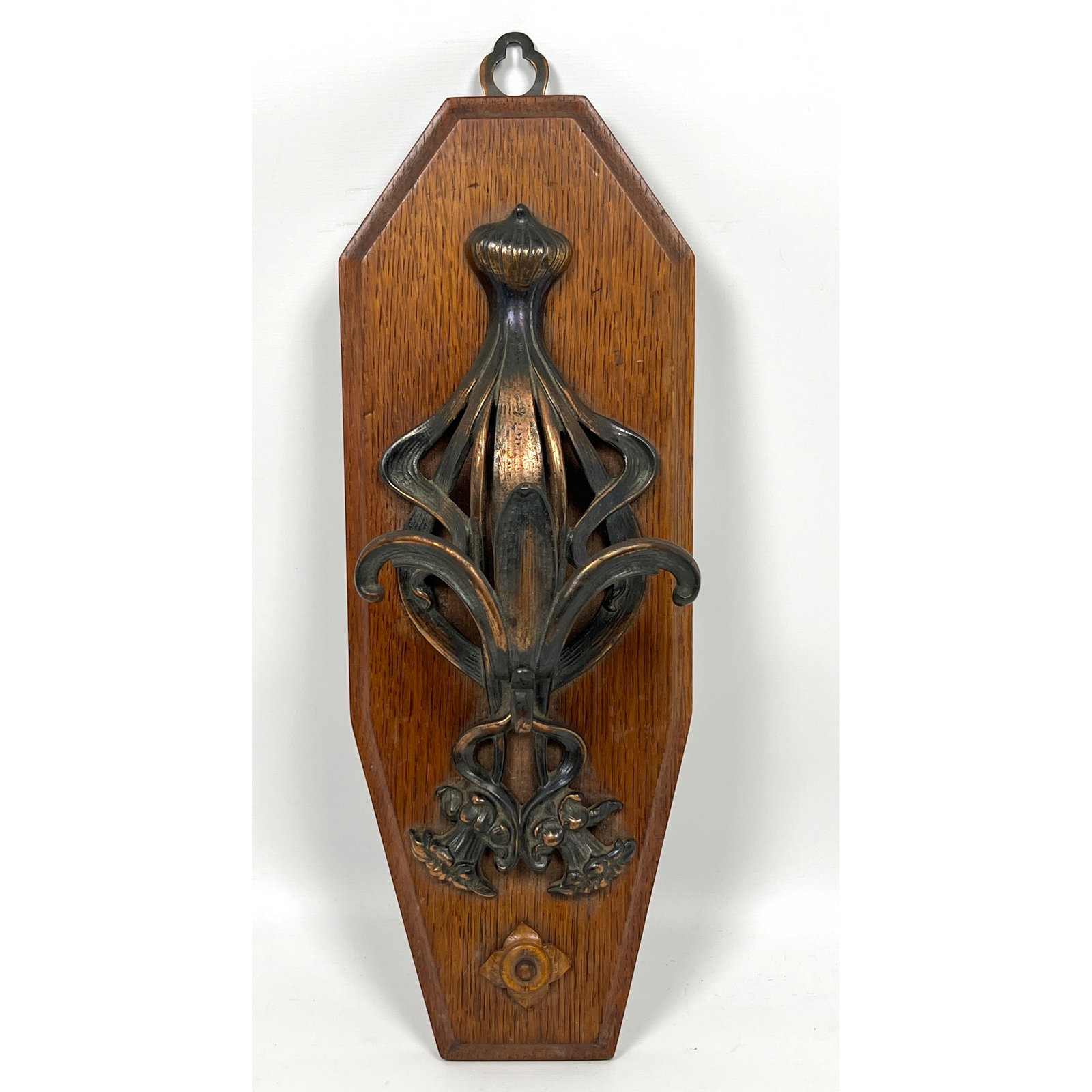 Art Nouveau Vintage Coppered Metal Wall Sconce. Probably originally a Gas Light Sconce. See photo #7 (1 of 9)