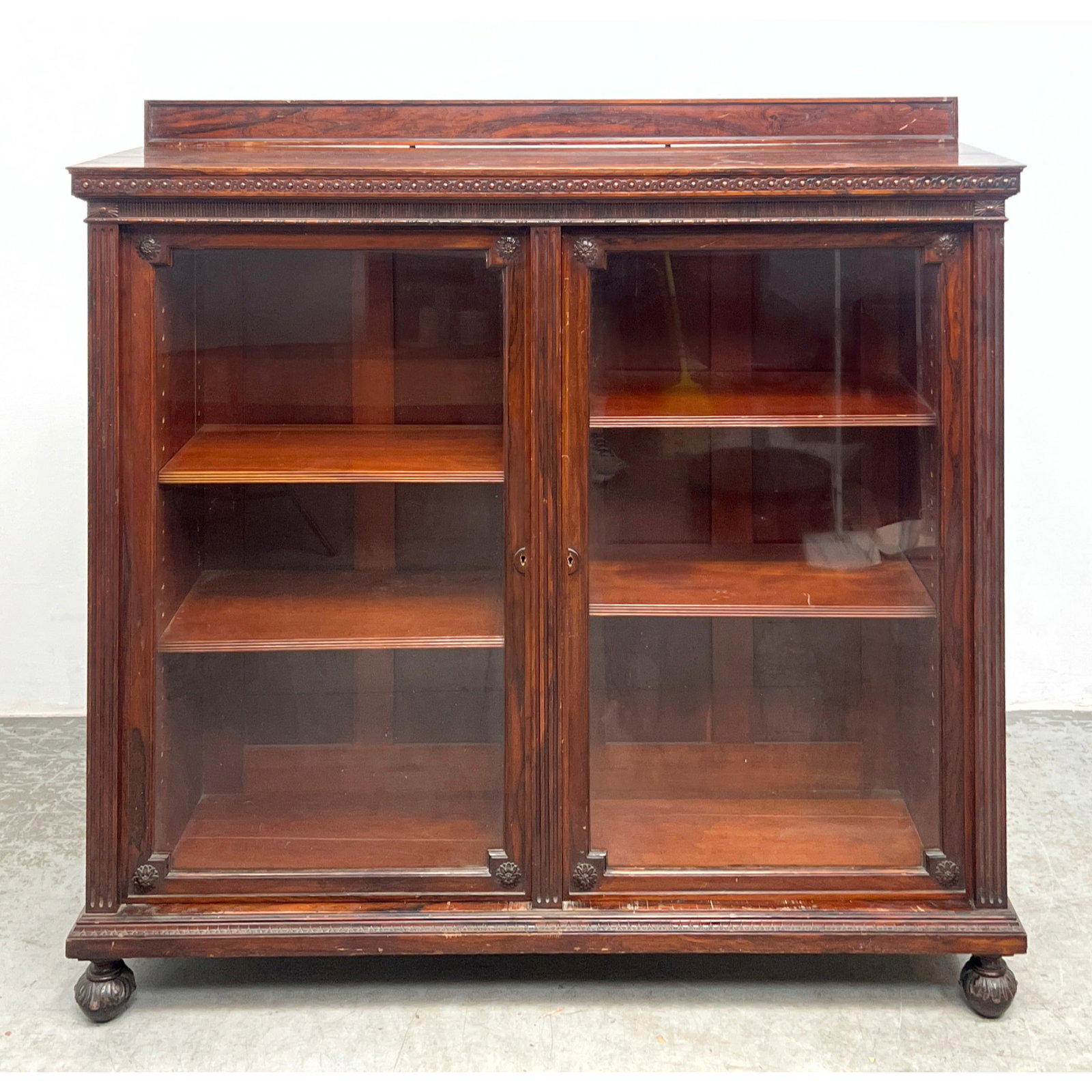 Antique Rosewood 2 Door Bookcase. Bun Feet. (1 of 12)