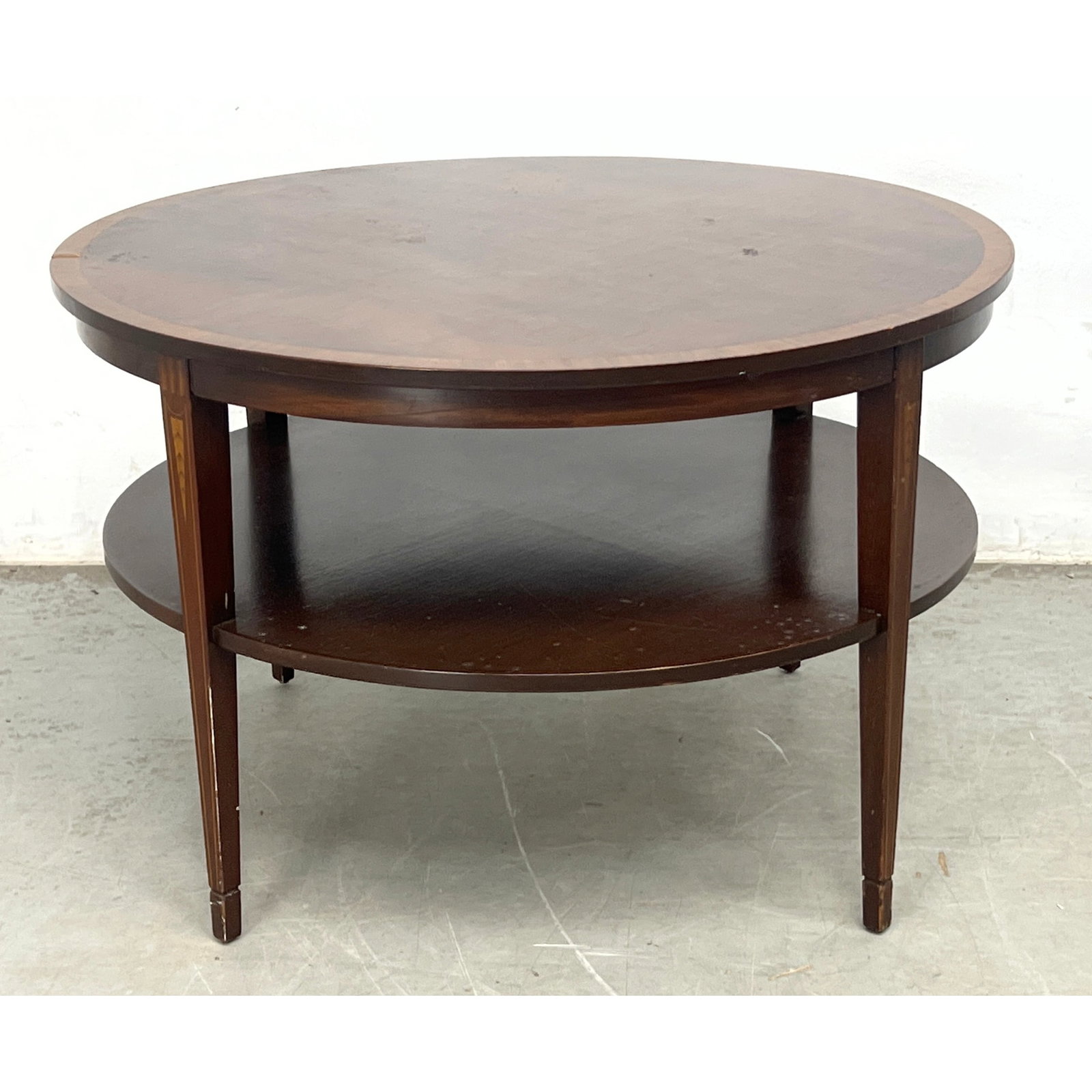 Circular Federal Revival style coffee or cocktail table produced by the Charak Furniture Co (1 of 8)