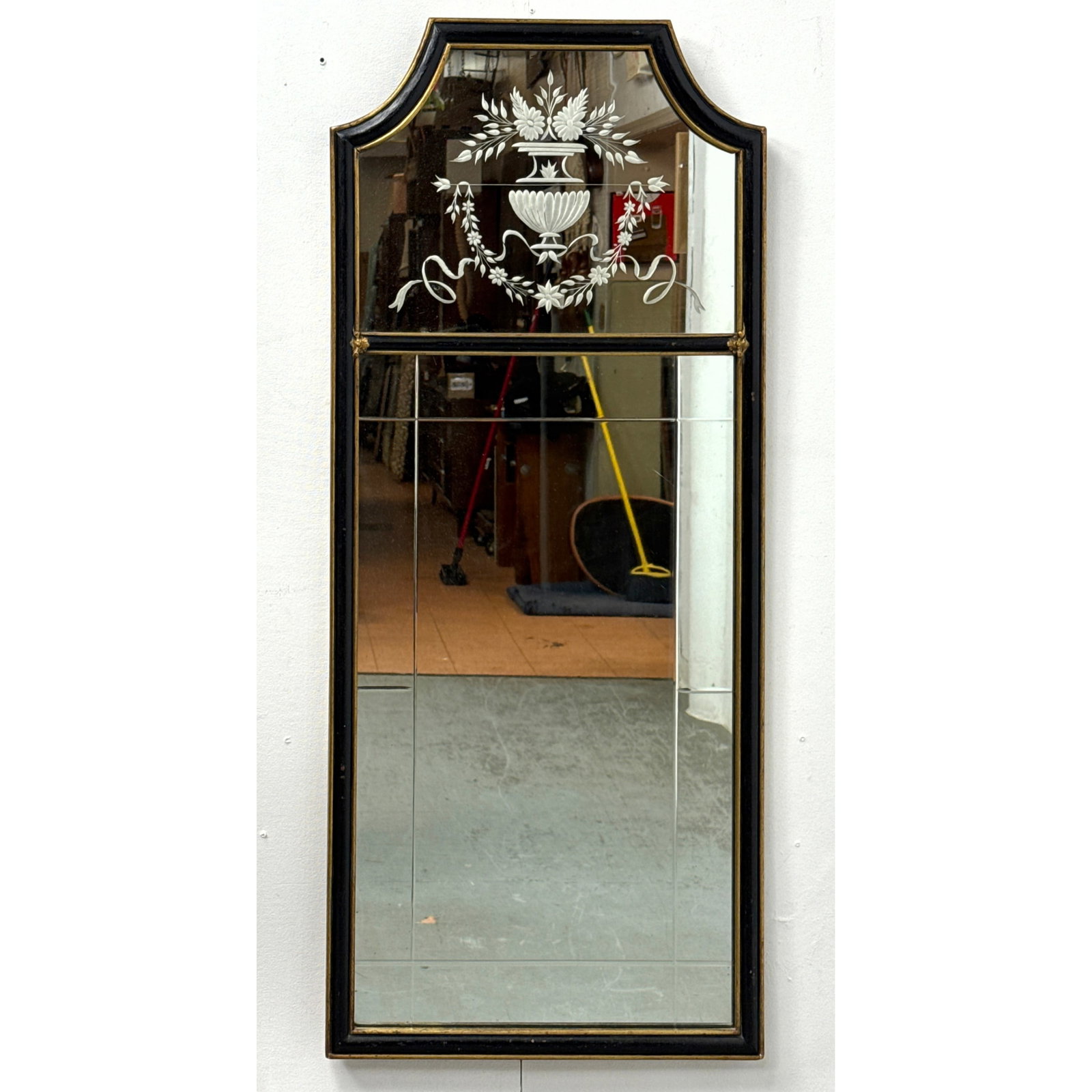 Vintage Etched Cut Glass Wall Mirror. Classical form. Leon Gerard. (1 of 10)