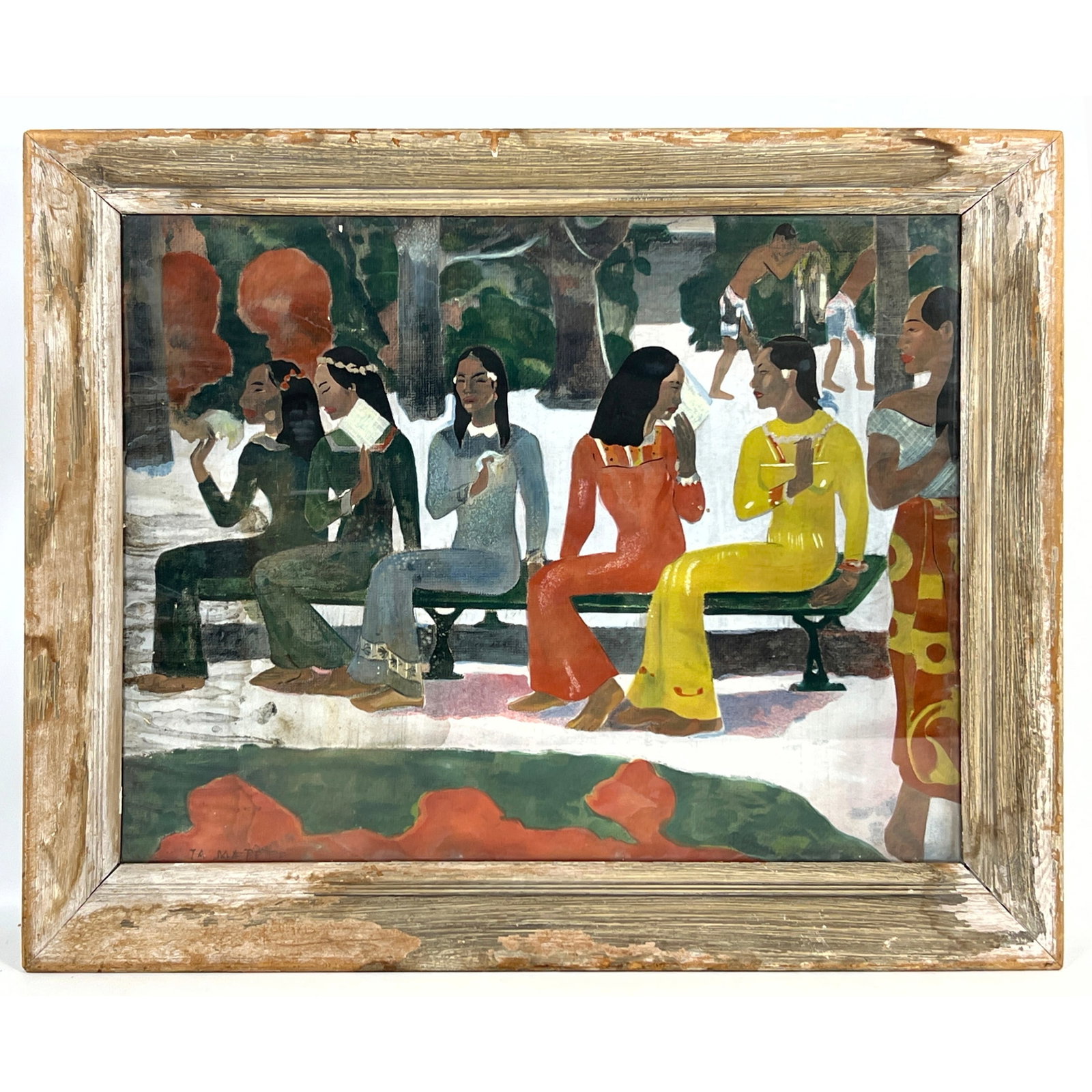 Mixed Media Painting Study Of TA Matete after Paul Gaugin.: Mixed Media Painting Study Of TA Matete after Paul Gaugin. Dimensions: Height: 26.5 inches, Width: 32.5 inches. ---