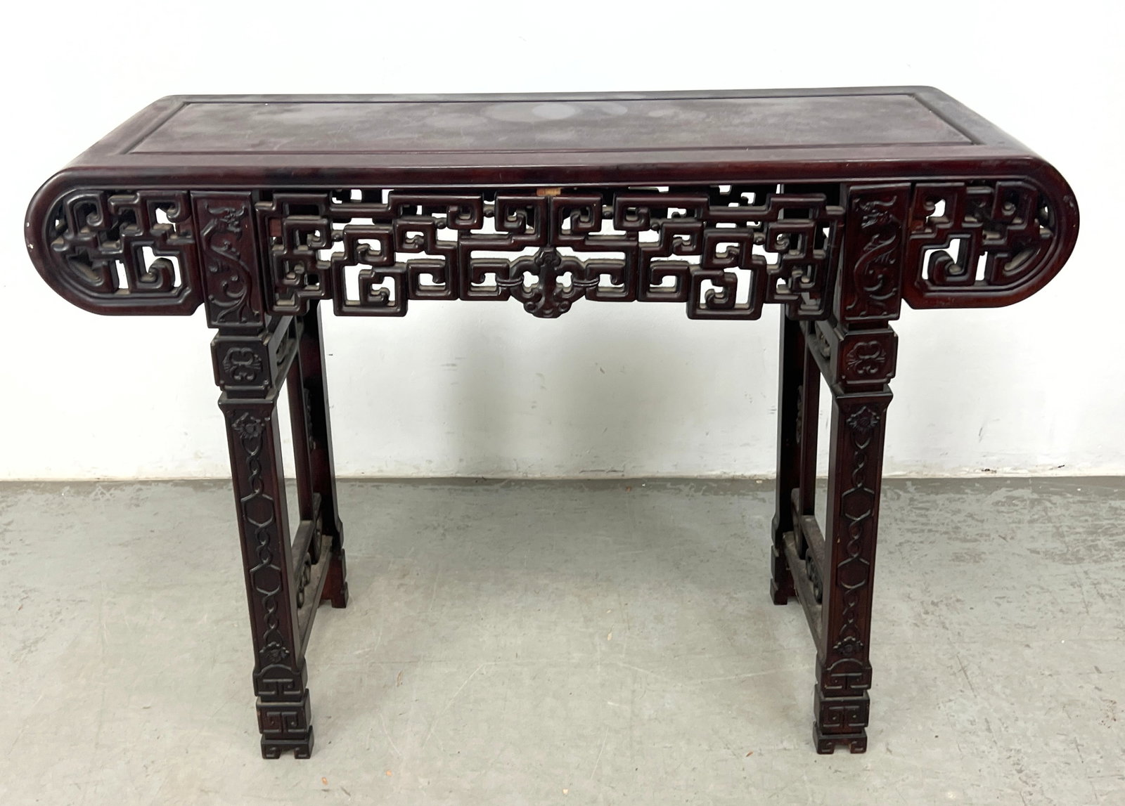 Chinese style Carved Wood Console Altar Table. Richly Carved Skirt and Legs. Dragon Motif Medallions (1 of 11)