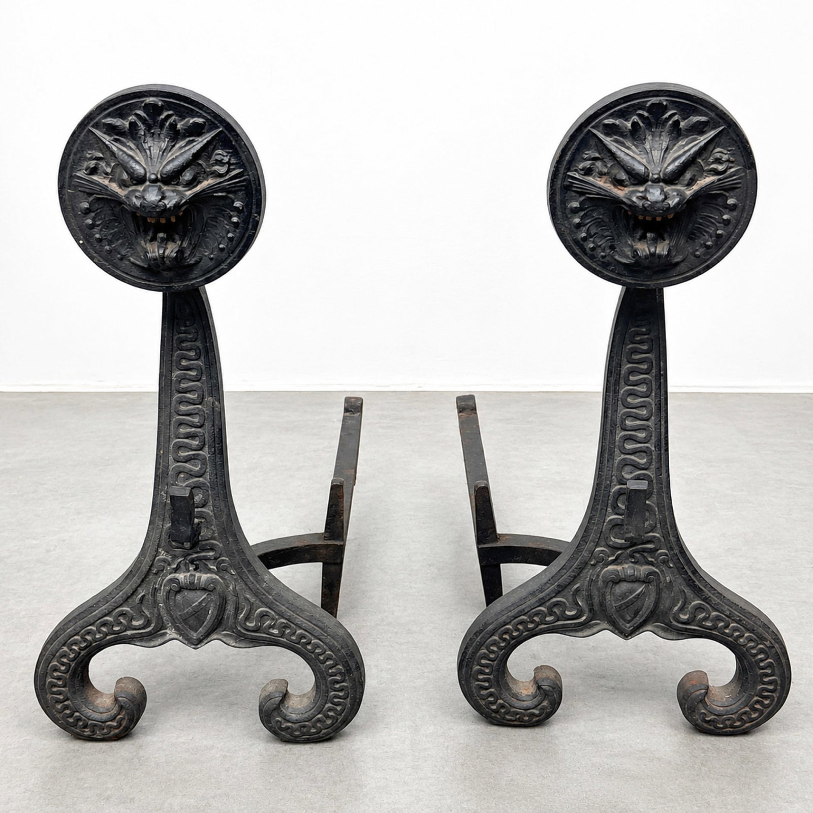 Pair Antique Dragon Fireplace Andirons Attributed to Bradley and Hubbard. (1 of 13)
