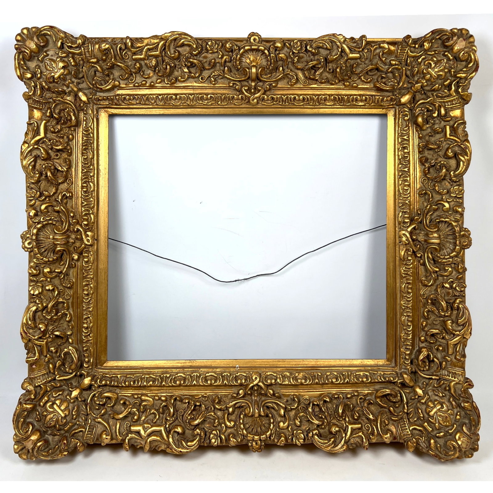 Large Ornate Composite Painting Frame.: Large Ornate Composite Painting Frame. Dimensions: Height: 31 inches, Width: 35.5 inches, Depth: 4.5 inches. - Additional Dimensions: Rabbit H: 20 inches, W: 24 inches ---