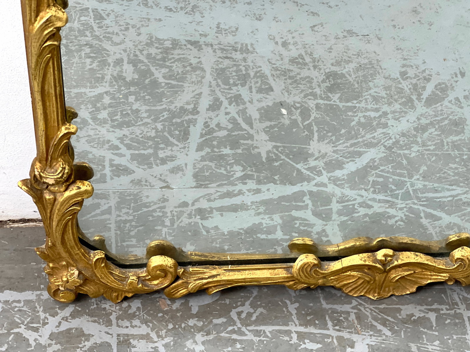 Gilt Rococo style Rectangular Framed Mirror. Foliate Scroll Frame. - 6