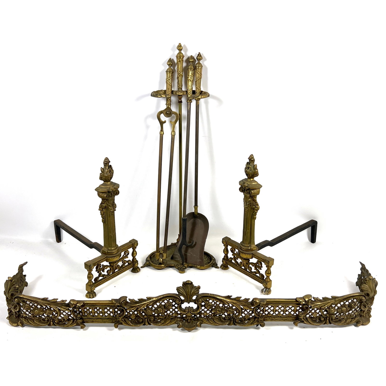 French Bronze Fireplace Set. Fireplace Fender. Fireplace Tools and Stand, Pr Neo Classical Column F (1 of 15)
