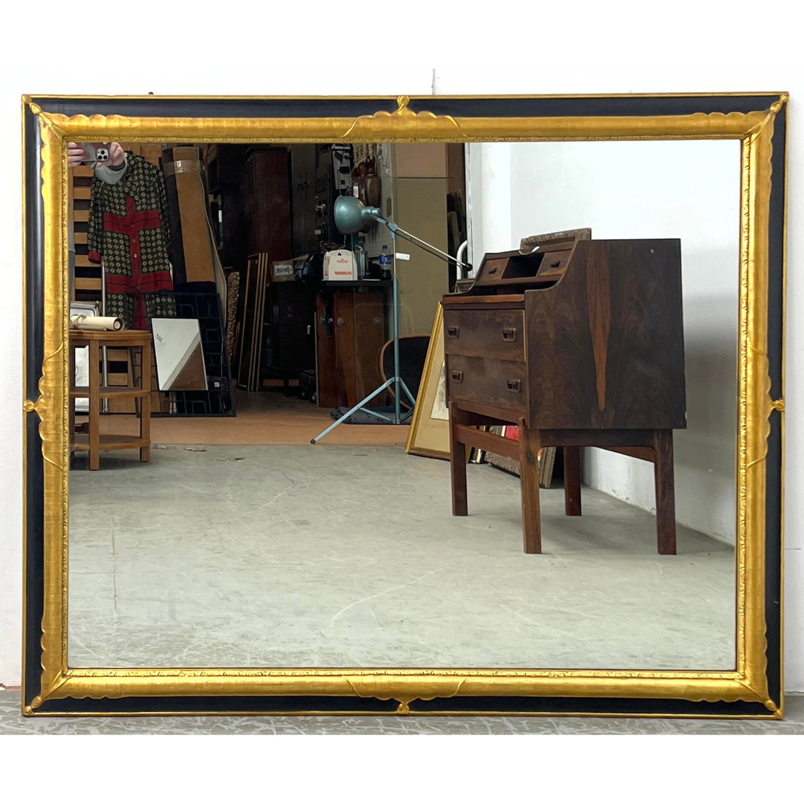 Vintage Black And Gilt Gesso Framed Mirror. (1 of 9)
