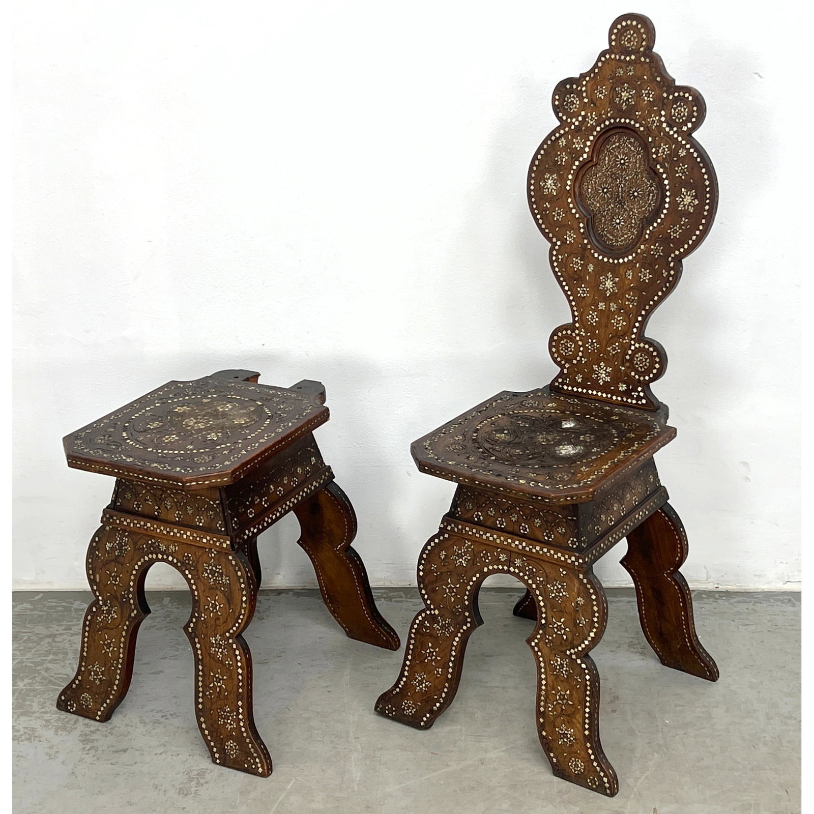 Syrian style as is Inlayed Furniture. Chair and Chair missing back. (1 of 11)