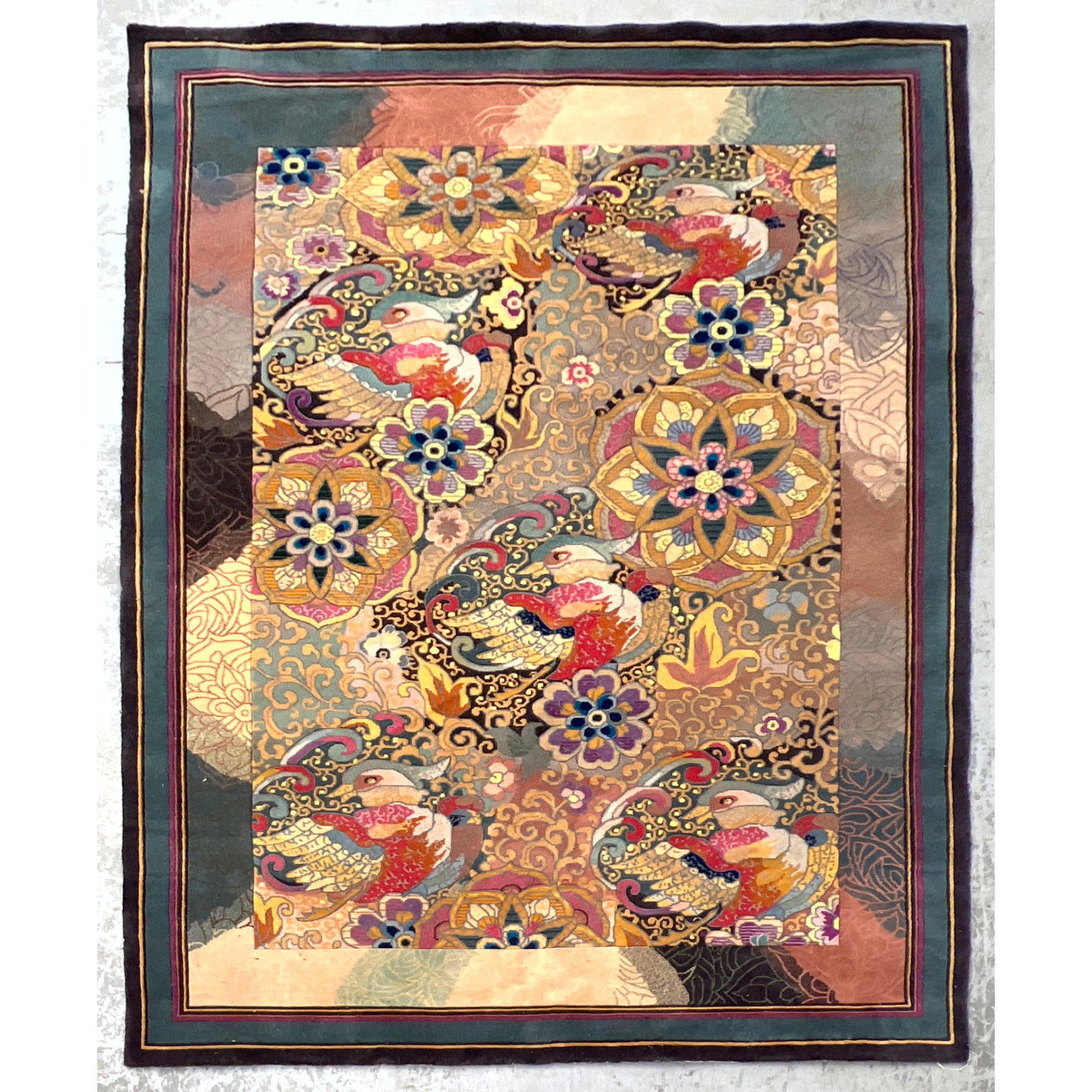 5'6.5 X 8' Colorful Hand-Knotted Chinese Deco Carpet. Japanese Style Motif.: 5'6.5 X 8' Colorful Hand-Knotted Chinese Deco Carpet. Japanese Style Motif. Dimensions: Height: 66.5 inches, Width: 96 inches. ---