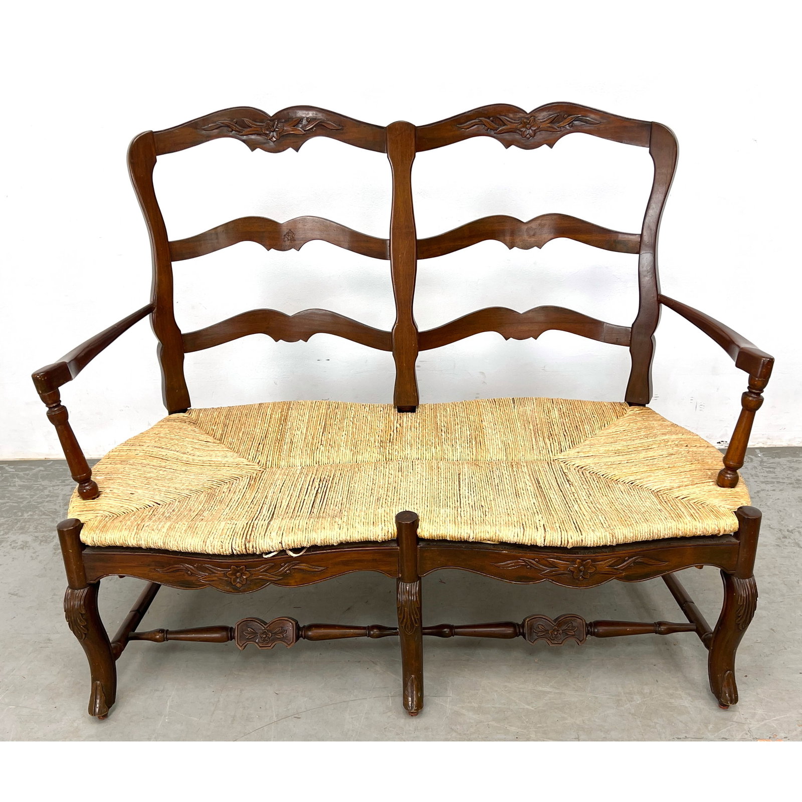 French Provincial Style 2 Seater Ladder Back Settee Bench. (1 of 10)