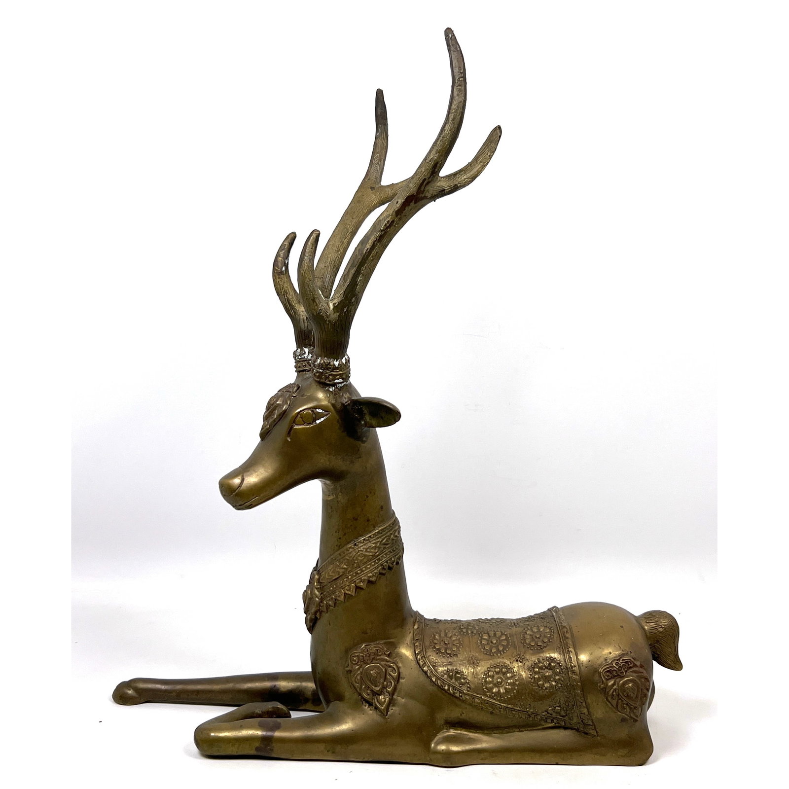 Brass Sarreid style Sculpture of Reclining Deer. (1 of 10)