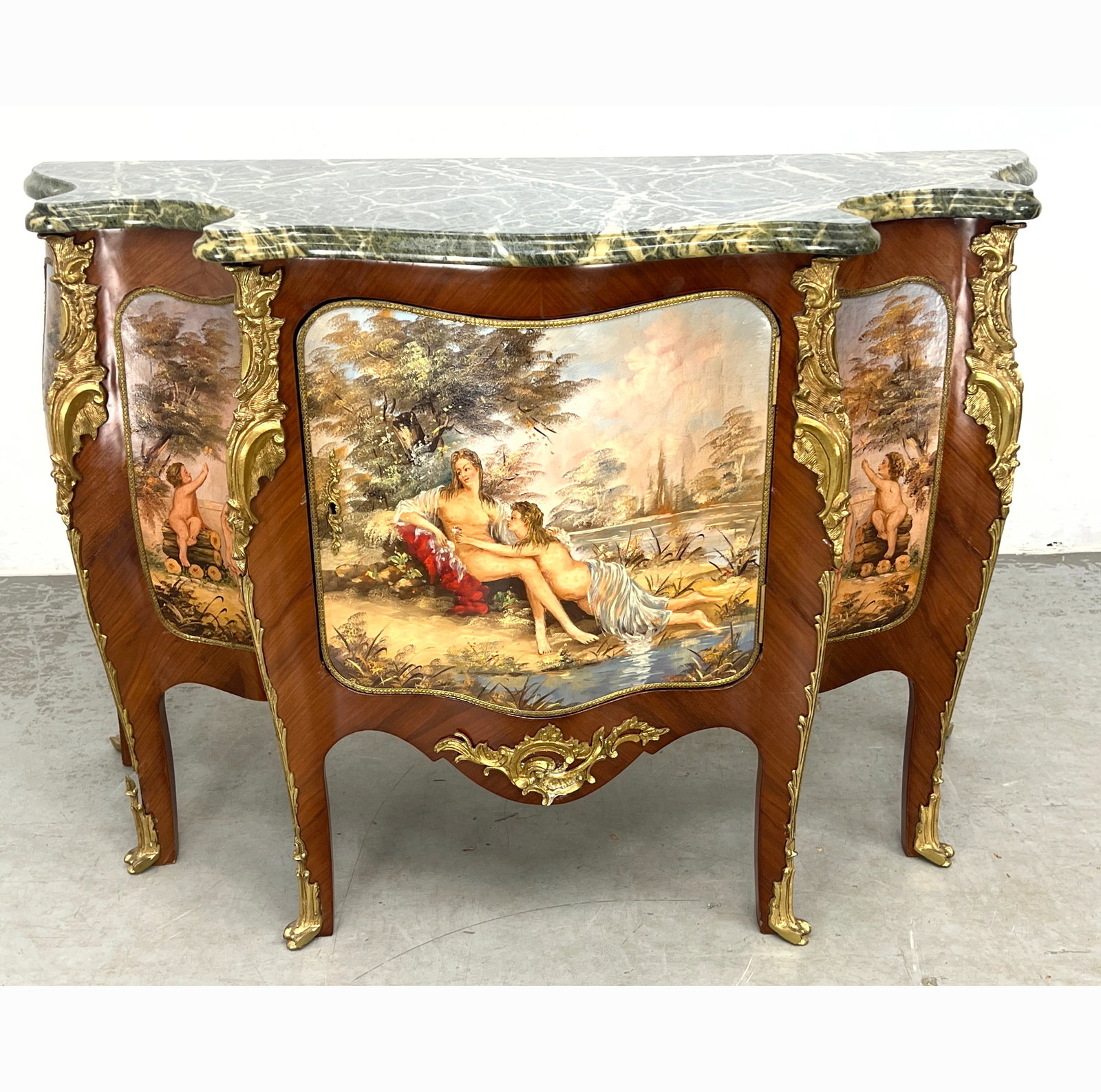 French Louis XV revival bombe-front cabinet featuring hand-painted panels in the Vernis Martin style (1 of 10)