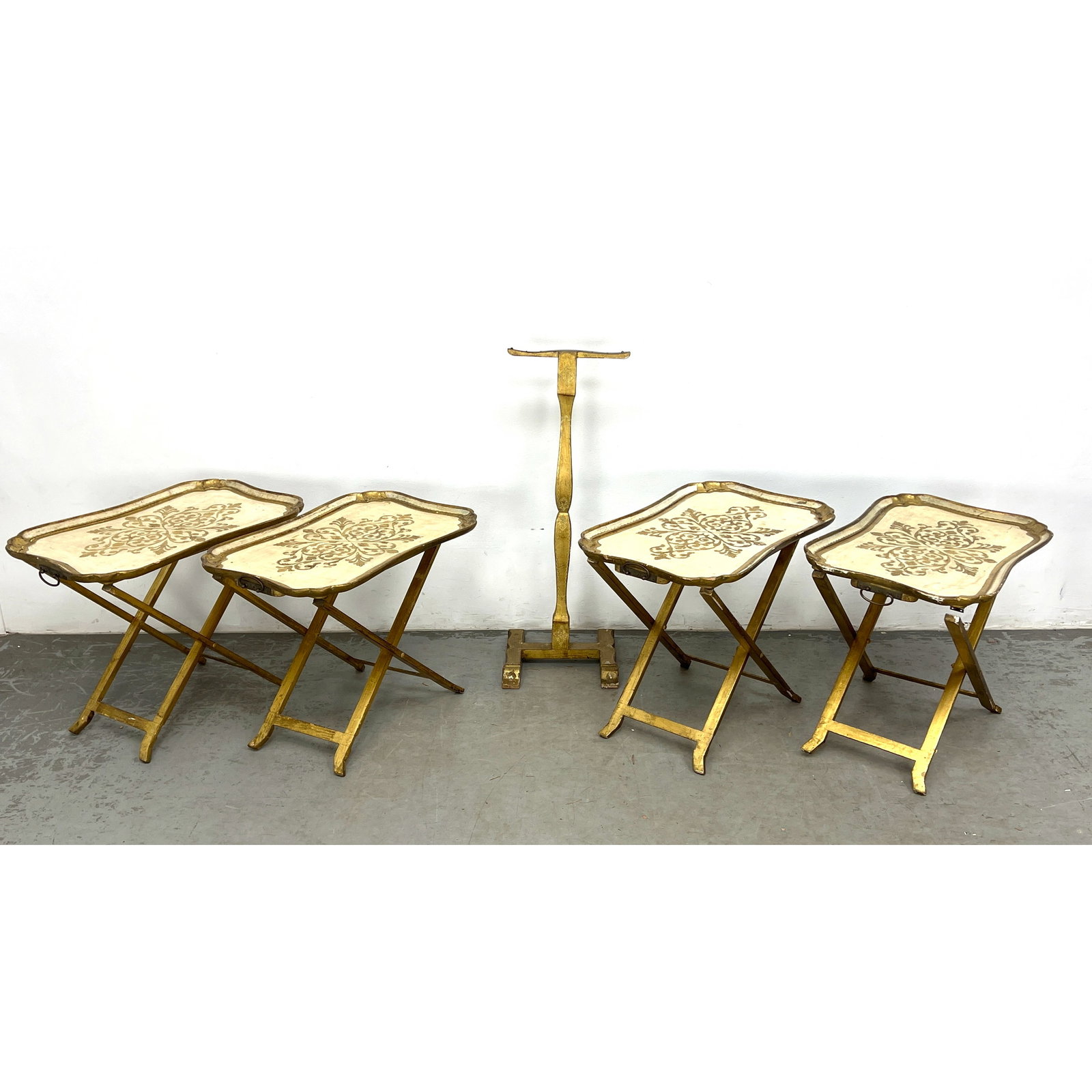 5pc Set Italian Florentine style Folding Tables with Stand. Painted finish. (1 of 14)