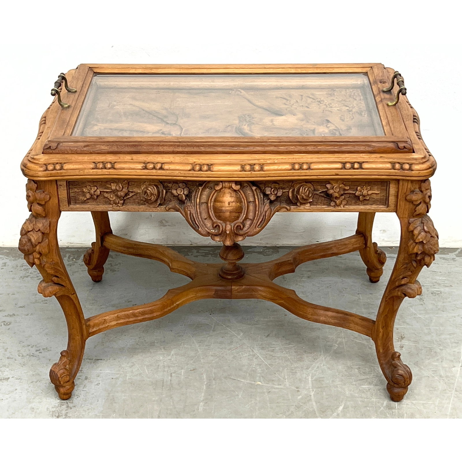 Antique Carved wood French Renaissance style Figural Carved Walnut Johnny Appleseed tray top Table (1 of 6)