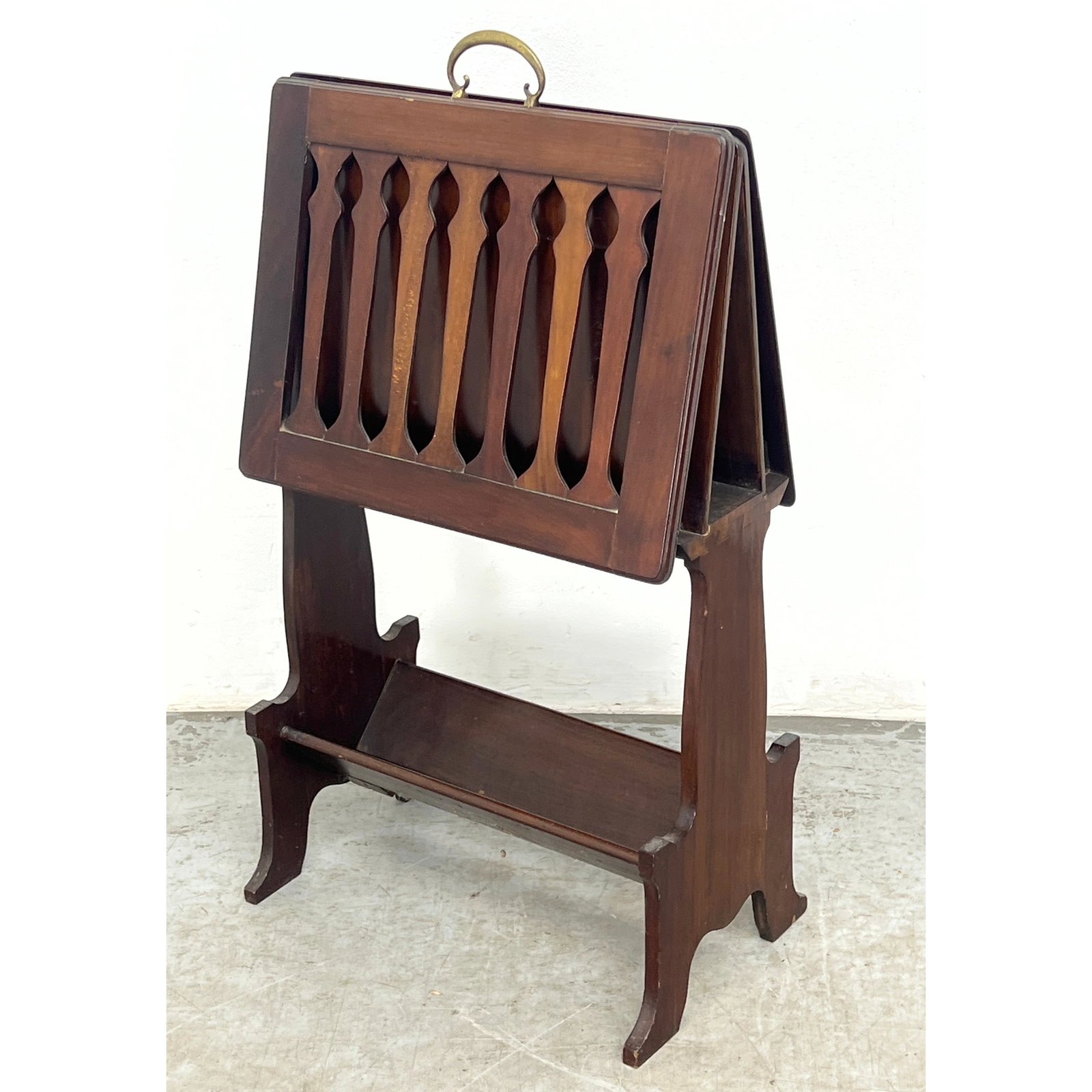 Antique Folding Standing Magazine Holder Rack. Brass handle. (1 of 6)